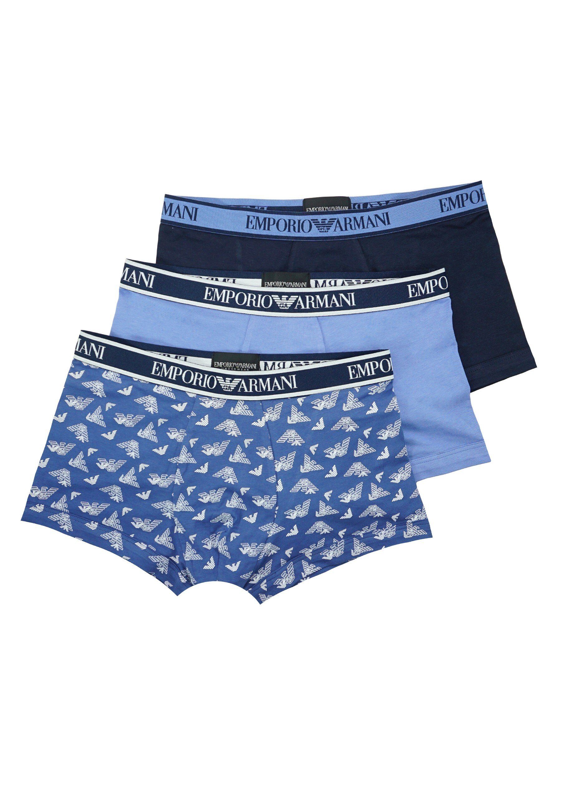 Emporio Armani Boxershorts Trunks 3 Pack Shorts Knit (3-St) Blau