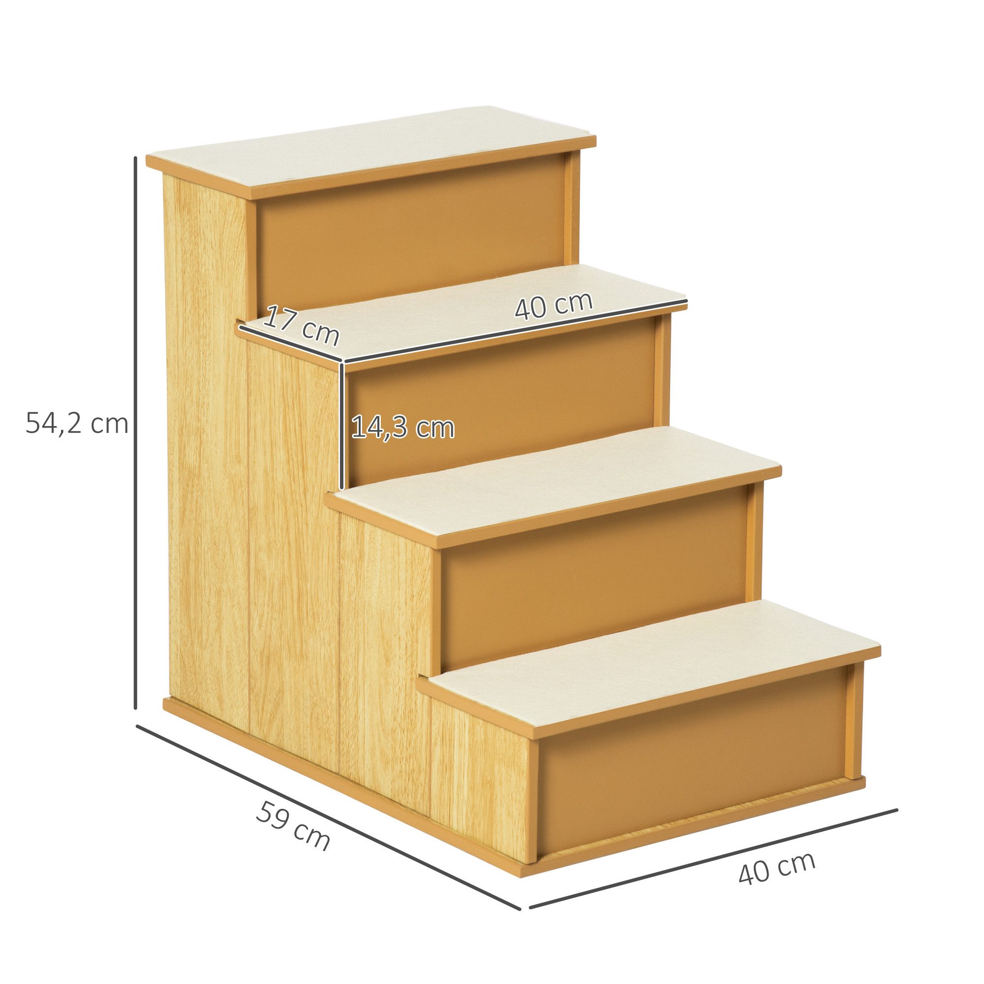 PawHut Haustiertreppe 4-stufig mit rutschfester Matte (Katzentreppe, 1-St., Hundetreppe), Rutschfeste Stufen mit abnehmbaren Teppichen