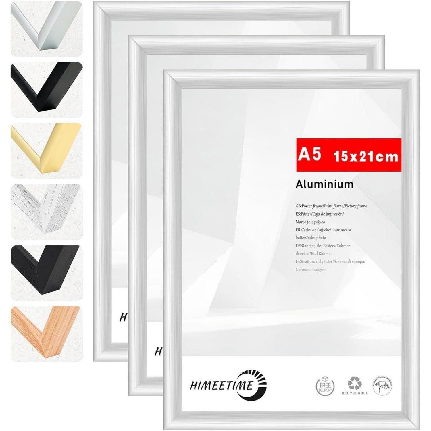 LuxusKollektion Bilderrahmen-Set Bilderrahmen A5 Silber Metall Fotorahmen Alu Silber A5(14.8x21cm) 3x