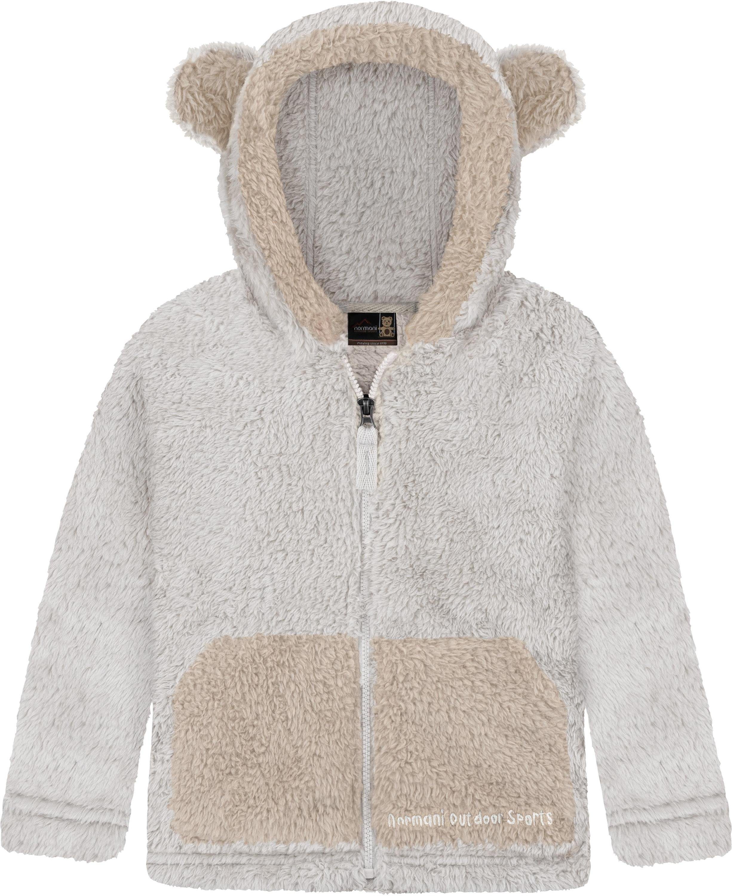 normani Fleecejacke Kinder Teddy Jacke Barvas Winterjacke Übergangsjacke Sherpajacke mit Kapuze und Ohrem