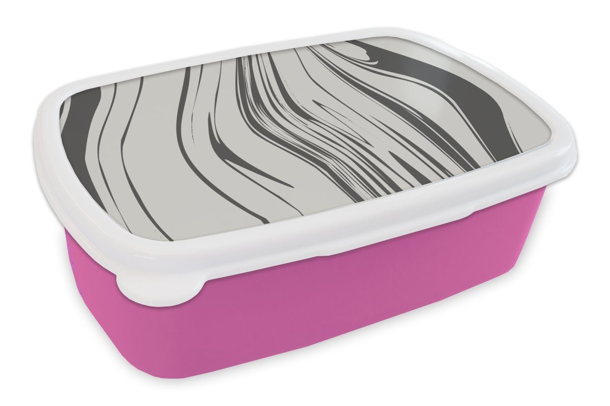 Muster, Marmor Erwachsene, Mädchen, Lunchbox Snackbox, Brotbox für Kinder, - MuchoWow (2-tlg), - Brotdose Kunststoff, rosa Grau Kunststoff