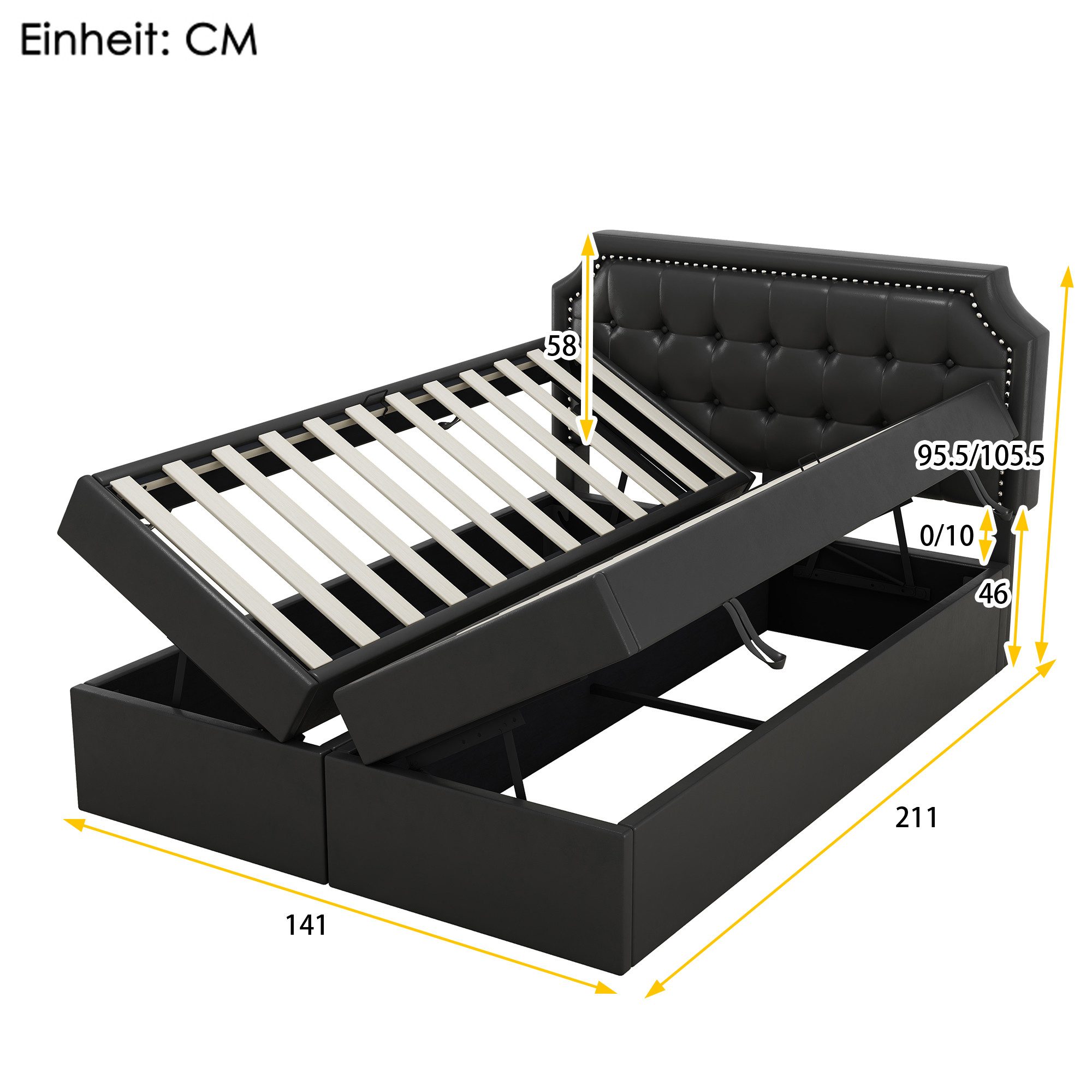 Flieks Polsterbett, Hydraulisches Boxbett Doppelbett mit Stauraum Kunstlede günstig online kaufen