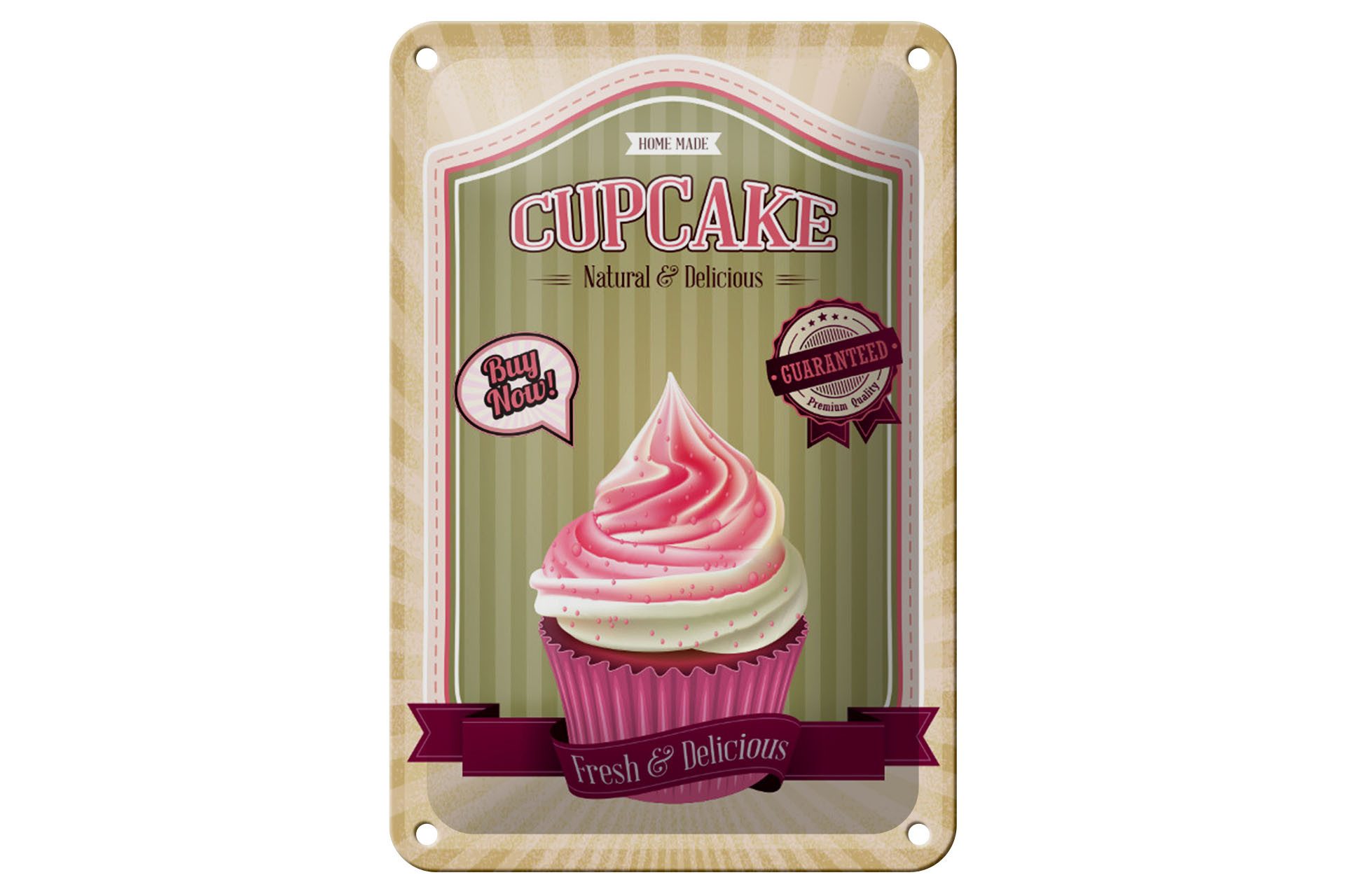 Femer GmbH Metallschild Essen 12x18cm Cupcake natural Delicious home, (1 St), gewölbte Oberfläche, abgerundete Ecken, umgeschlagene Kanten