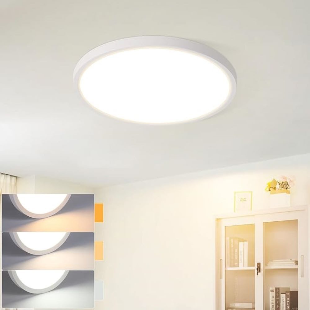 Nettlife LED Deckenleuchte Flach 15W 3000K Warmweiß 18cm Rund Ultradünne Deckenlampe Schwarz, Dimmbar, LED fest integriert, Warmweiß, 3000K lampe für Küche Flur