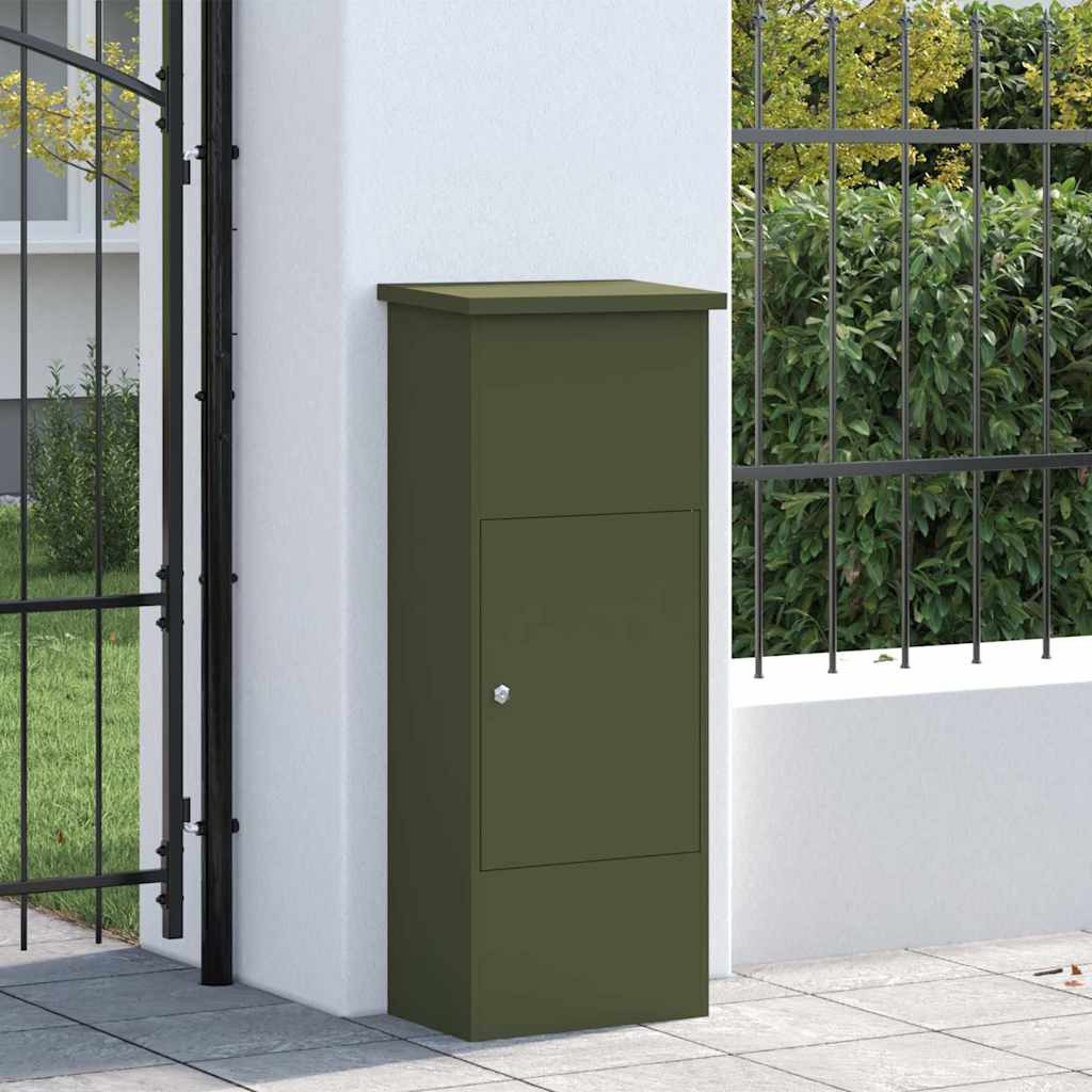 vidaXL Briefkasten Paketdrop-Box mit Speicher Olivgrün 44,5 x 29 x 110,5 cm Stahl (1-St)
