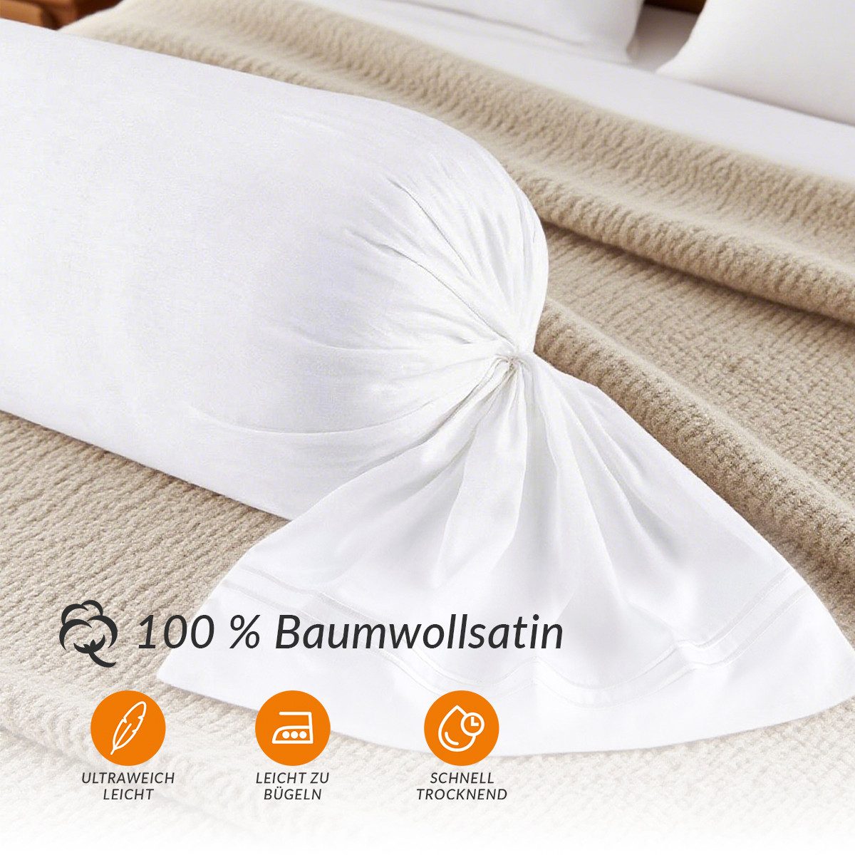 Pure cottom Nackenrollenbezug aus Baumwollsatin, 43x 210 cm