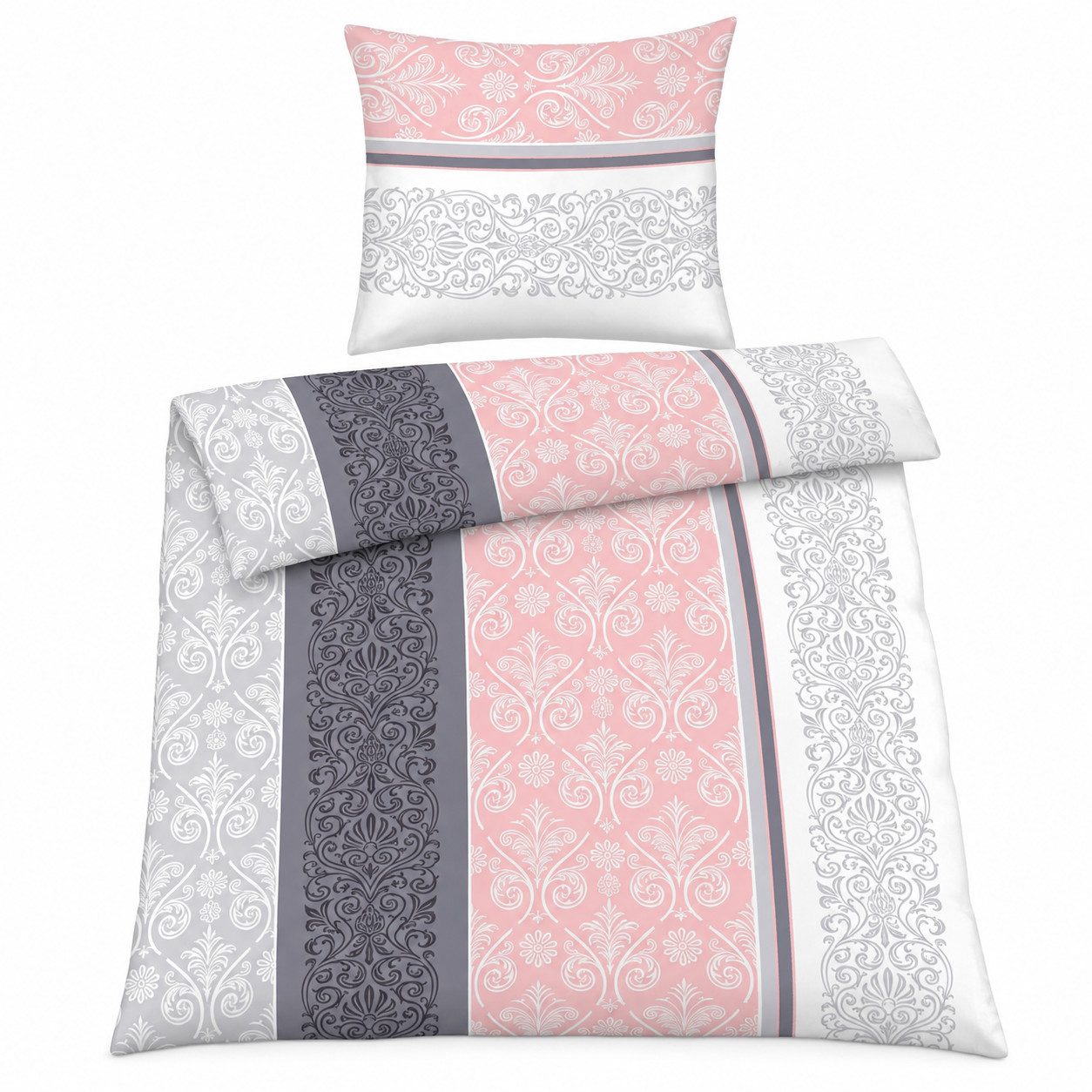 soma Bettwäsche Fein-Biber Bettbezug 135x200 cm Rosa Grau 2-teilig aus 100% Baumwolle, Biber, 2 teilig, Kuschelige Fein-Biber Bettwäsche aus 100% Baumwolle mit Reißverschluss