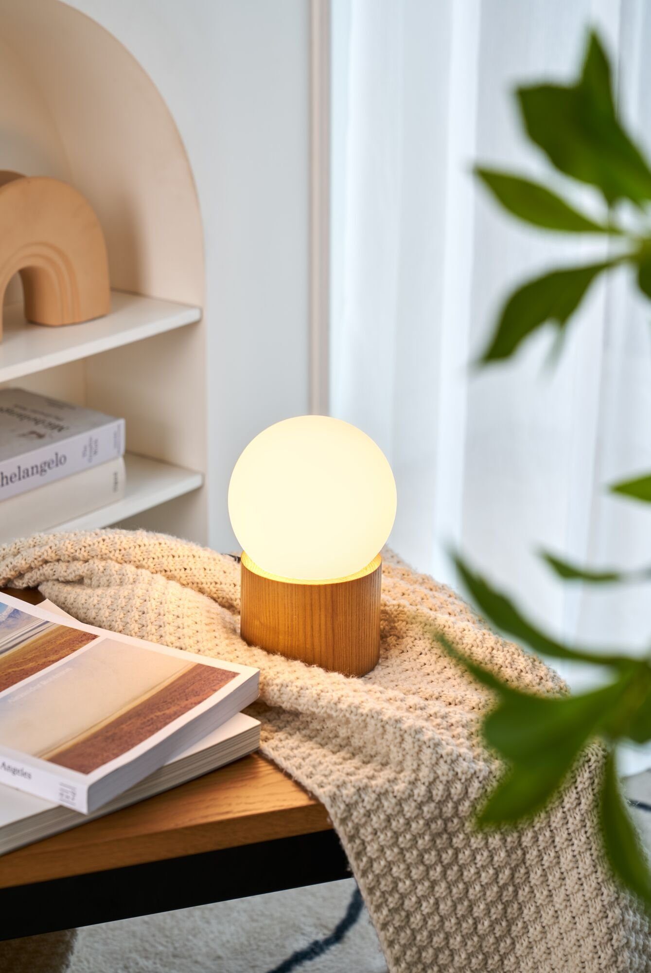 Pauleen Tischleuchte Woody Shine Glas/Eschenholz 230V max. 3,5W Weiß/Holz n günstig online kaufen