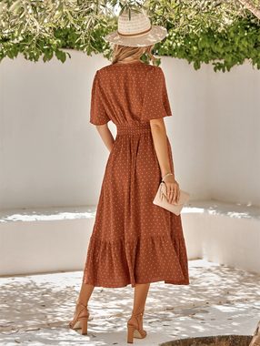 ZWY Sommerkleid Damen-Kurzarmkleid mit V-Ausschnitt, langes Frühlings- und Sommerkleid (Kleider, Frühlings- und Sommerkleider, Damenbekleidung)
