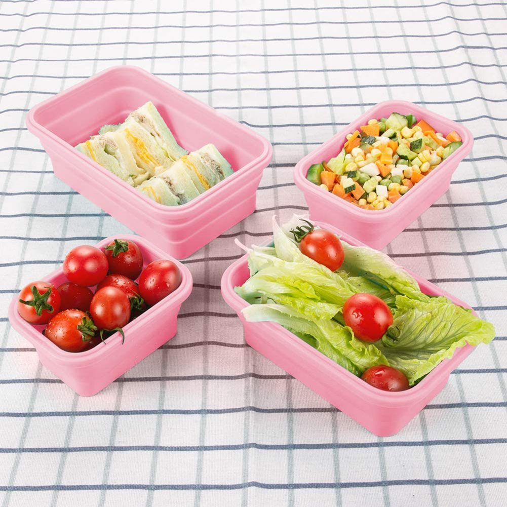 SCRTD Lunchbox faltbare Silikon-Lebensmittelaufbewahrungsbehälter, Stück, faltbare Rosa Lunchboxen brotdose,Lebensmittelaufbewahrungsboxen,4
