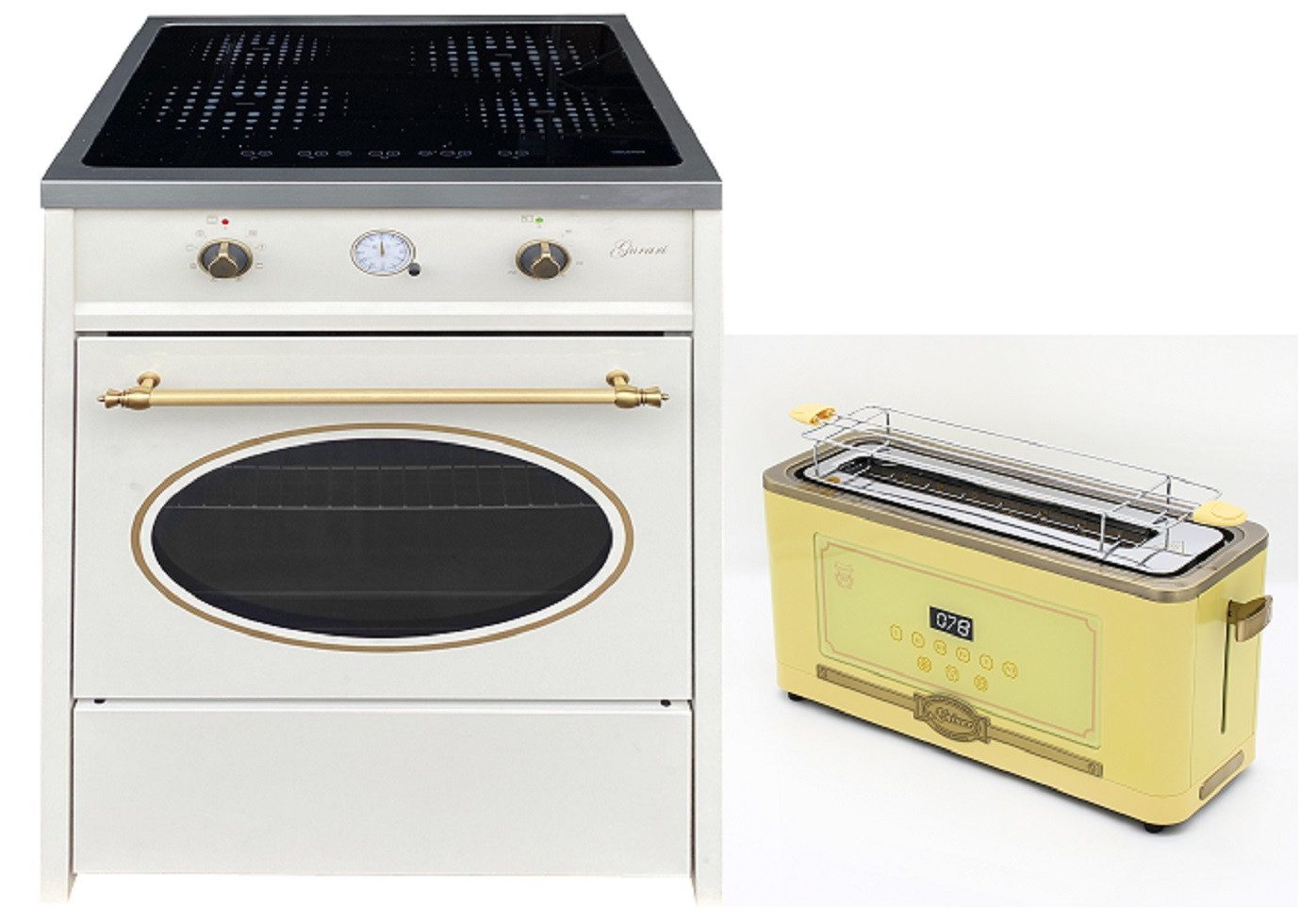 GURARI Induktions Herd-Set GCH E 612 Cr r +T 4000 ElfEm, mit 1-fach-Teleskopauszug, Retro Induktions Standherd 60 cm,60 L+Retro-Toaster