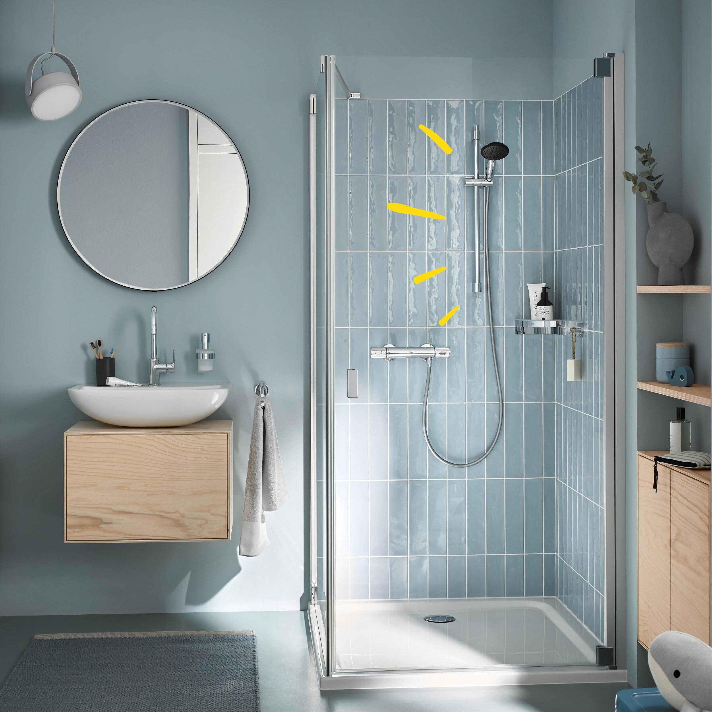 Grohe Badarmatur Precision Feel Thermostat-Brausebatterie mit Brausegarnitur 600 mm - Chrom