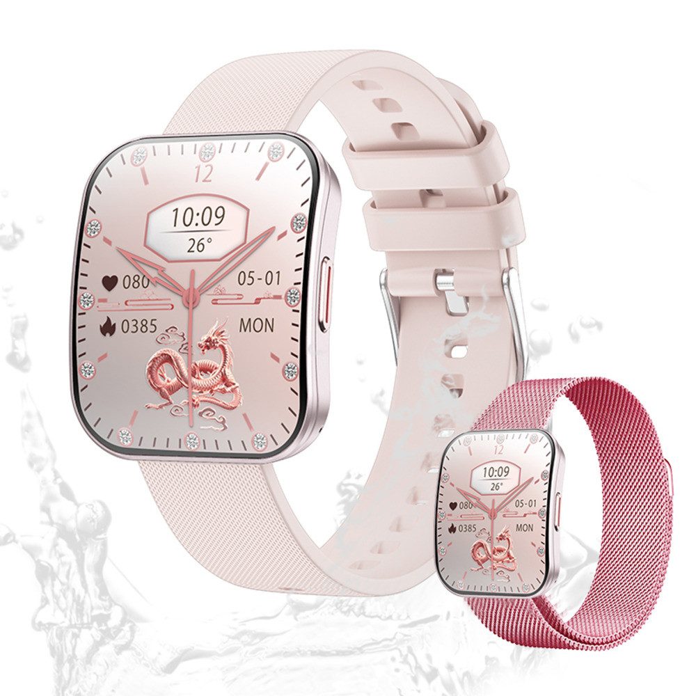 Valdus Damen's Elegant IP68 Wasserdicht 230mAh Fitness-Tracker Smartwatch (1.85 Zoll, Android/iOS), Elegante LuxusArmbanduhr mit Telefonie Fitness & Gesundheitsfunktionen