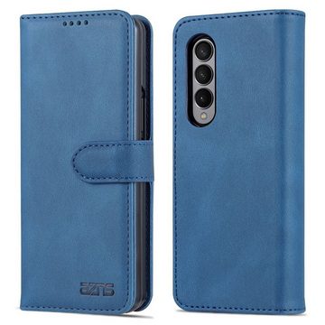 Wigento Handyhülle Für Samsung Galaxy Z Fold4 5G Design Kunst Leder Handy Tasche Hülle Etuis Blau