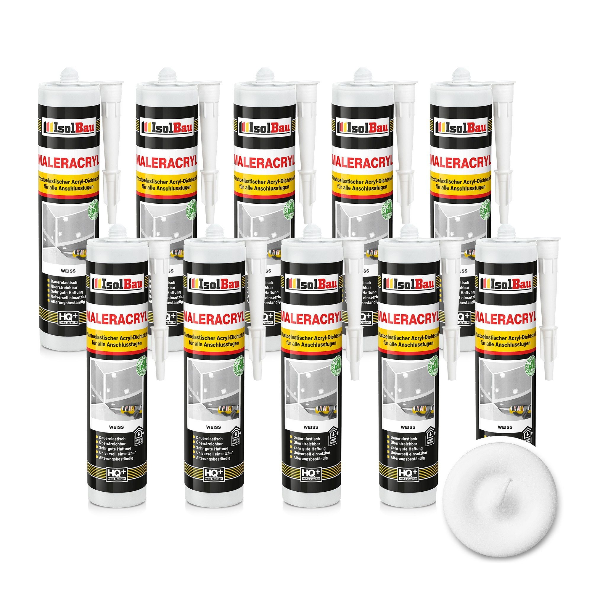 None Spachtelmasse Maleracryl Bauacryl 10x 300ml Fugen Plastoelastischer Acryl-Dichtstoff, Mauerwerk Putz Gipskarton Beton Gasbeton Zement Holz Polystyrolschaum