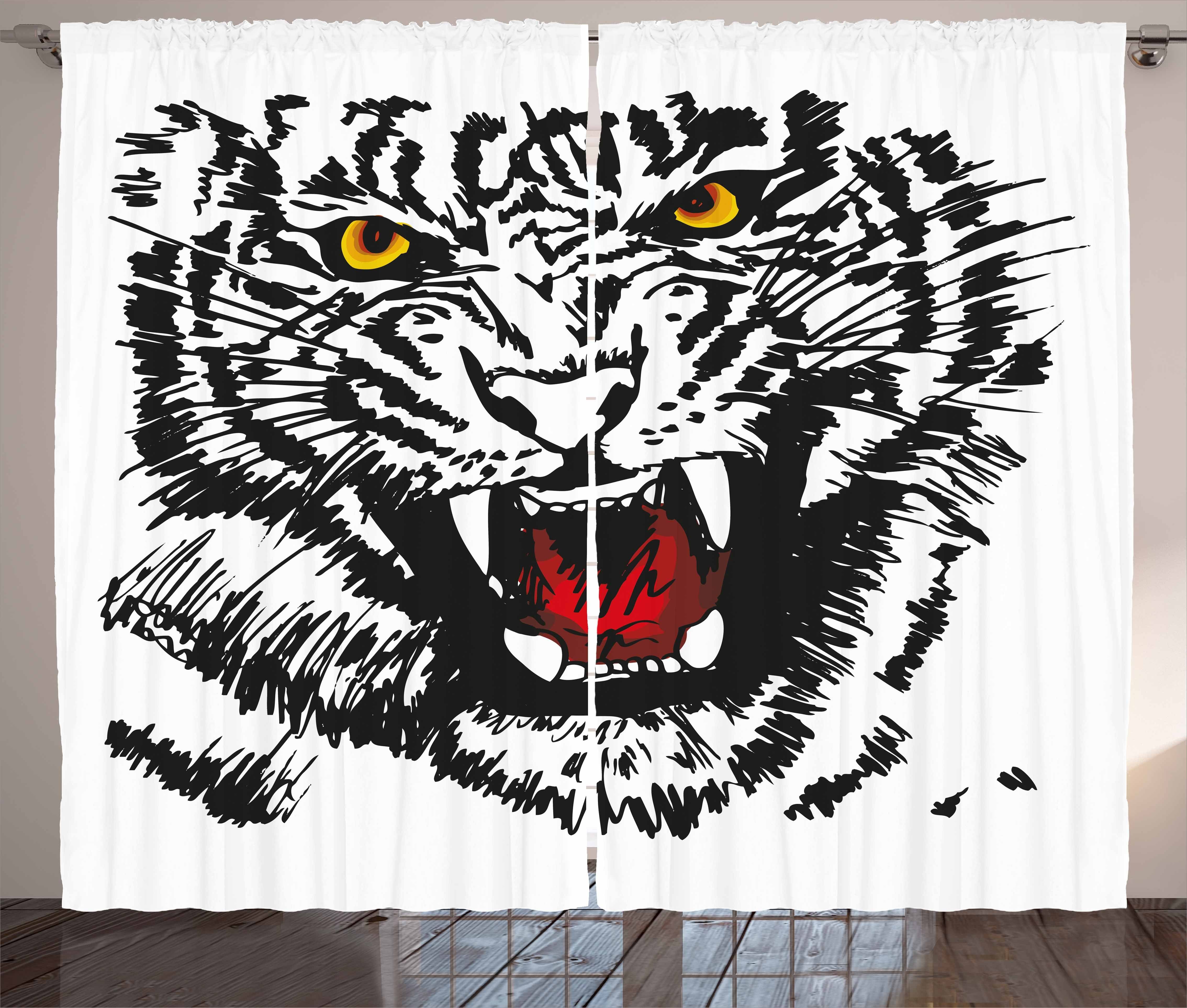 Gardine Schlafzimmer Kräuselband Vorhang Vivid Abakuhaus, mit Tiger Augen Wütend Feline Haken, und Schlaufen