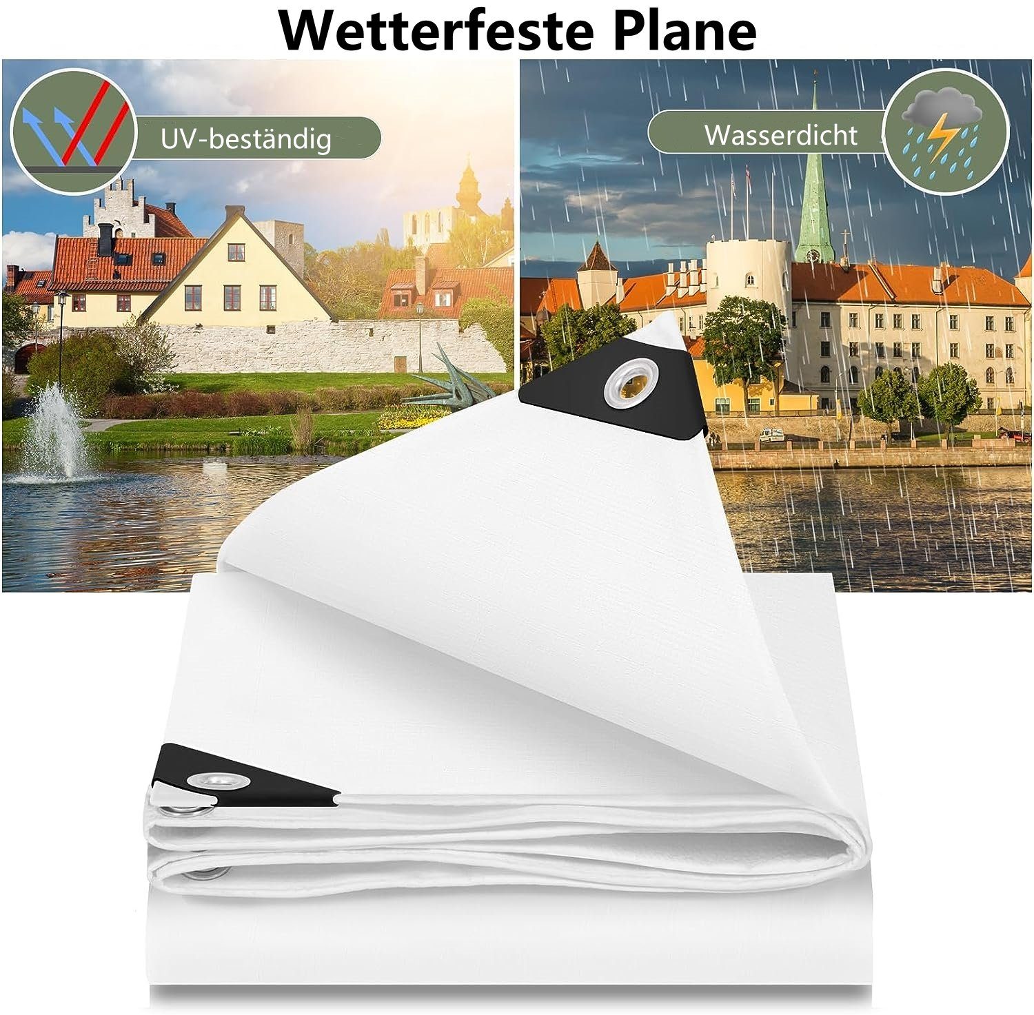 g/m² Woltu Weiß PE Schutzplane, mit Ösen 140 wasserdicht Abdeckplane UV-beständig