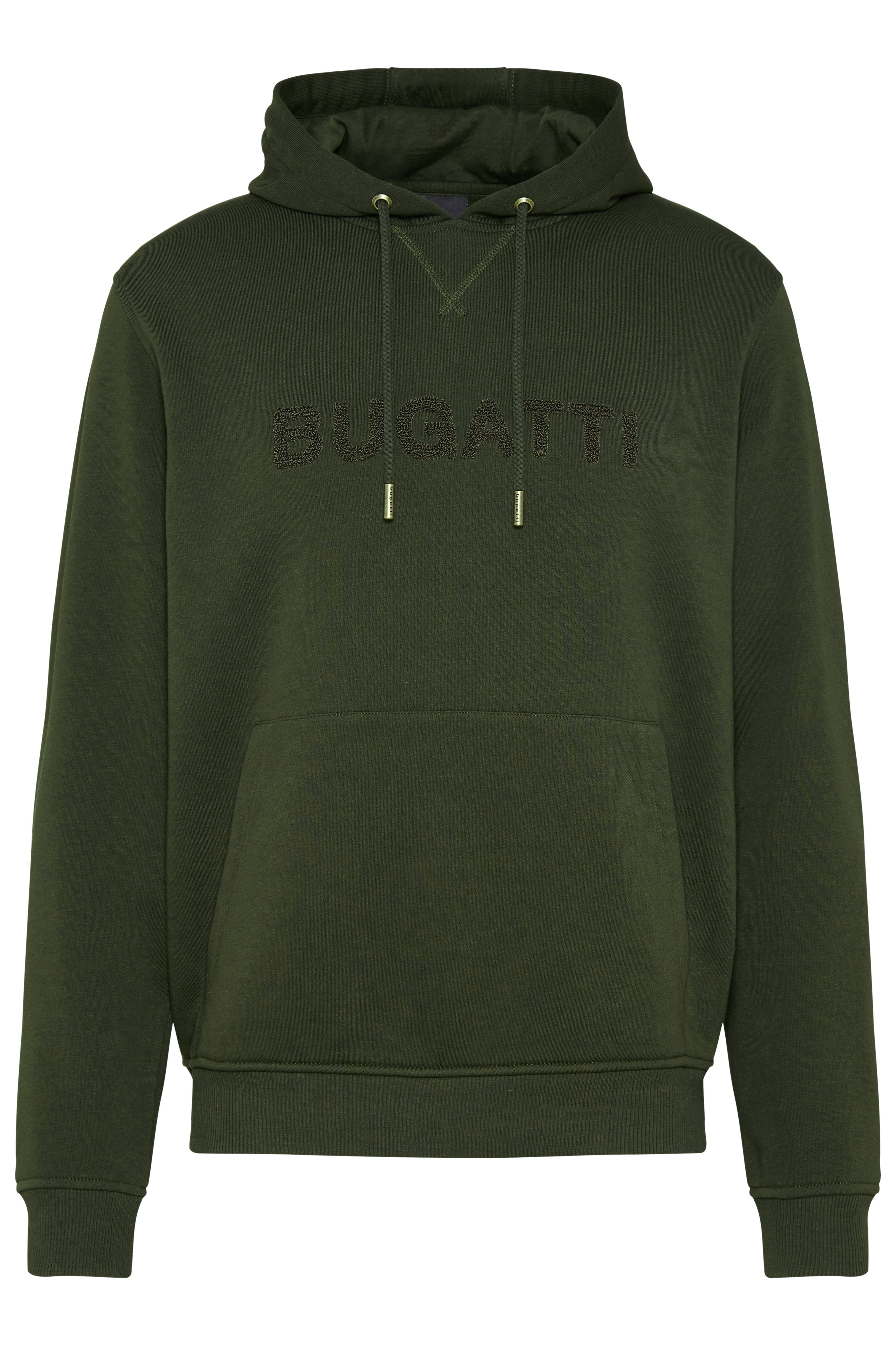 bugatti Kapuzensweatshirt mit großem Bugatti Schriftzug auf der Brust oliv