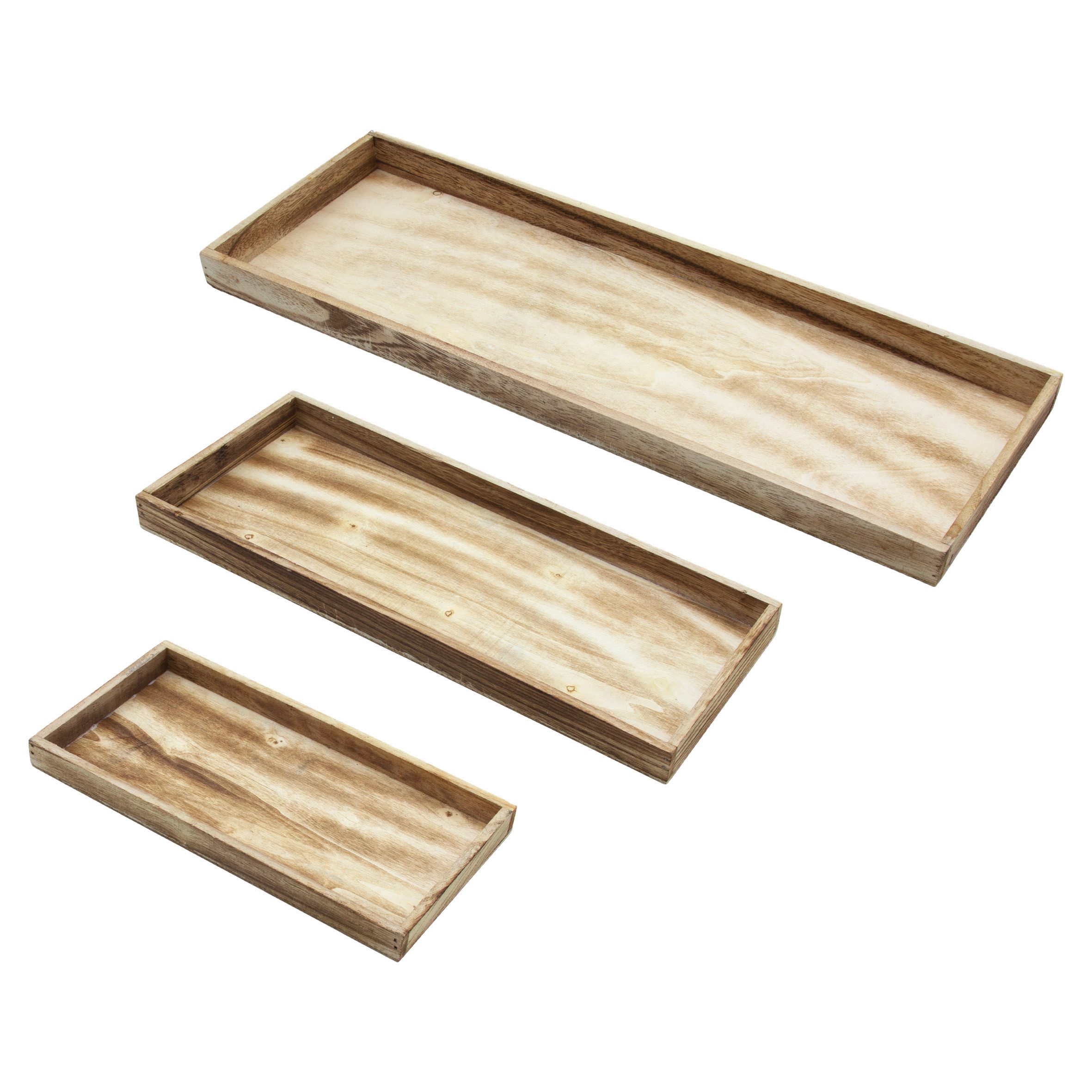Spetebo Dekotablett Holz Kerzentablett mit 3 unterschiedlichen Größen (1x Set, 3 St., 60 / 42 / 30 cm), Charaktervolle geflammte Holzstruktur