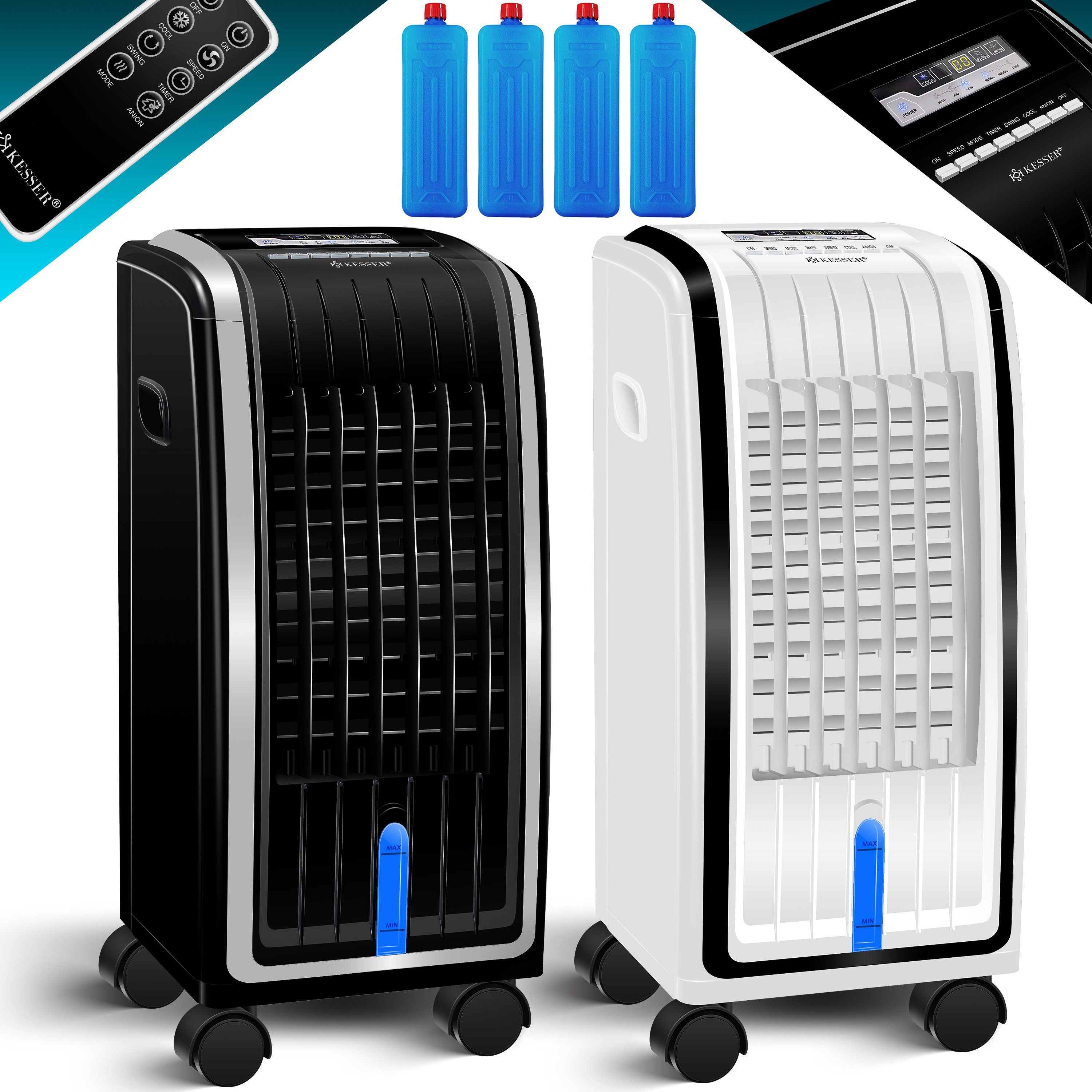 KESSER Turmventilator, weiß / Fernbedienung schwarz Klimaanlage Mobile 4in1 Klimagerät Ventilator