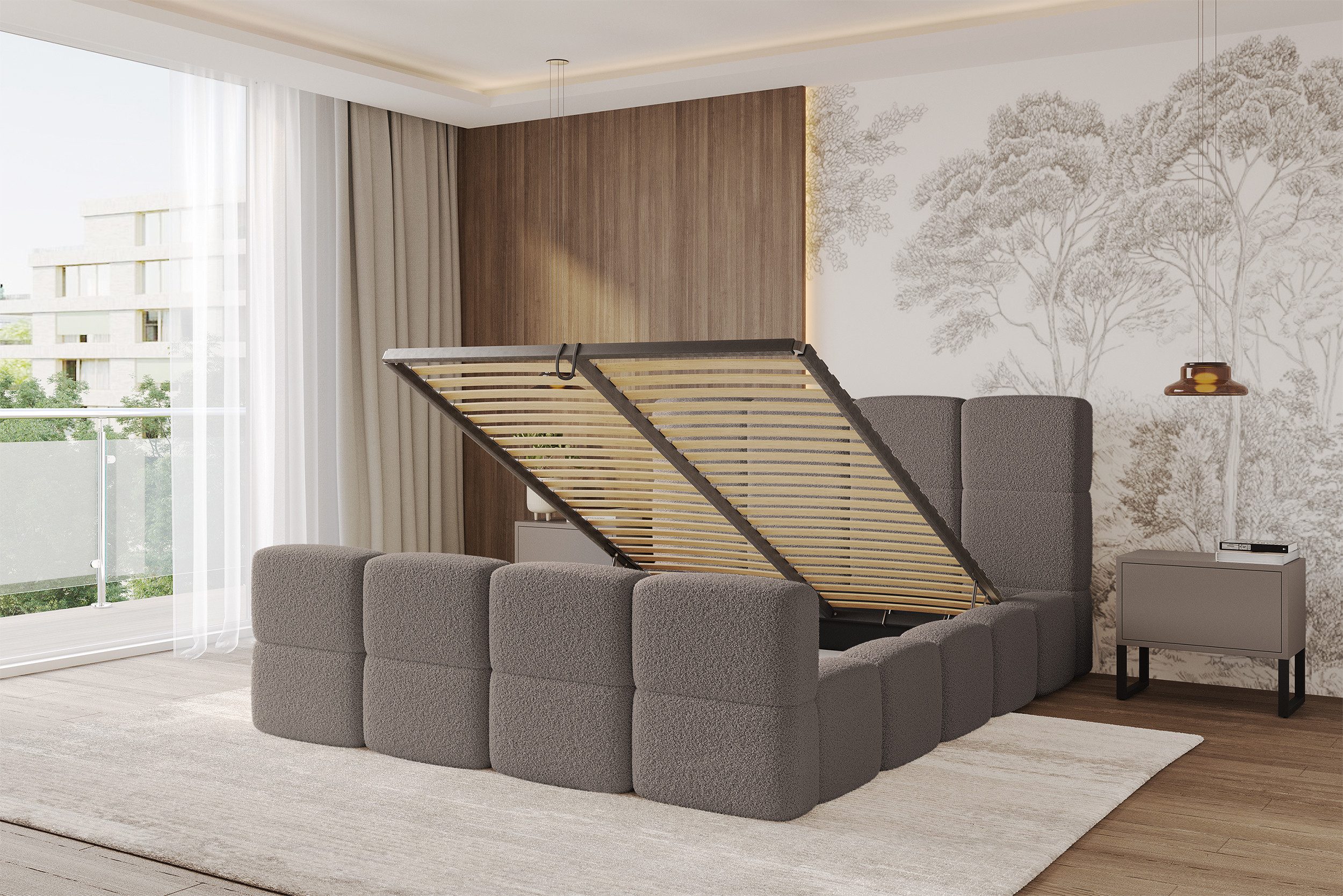 ALTDECOR Polsterbett NATA-Z (Polsterbett mit Bettkasten und Lattenrost, Boxbett mit Matratze), Doppelbett mit Stauraum, Bett mit Kopfteil