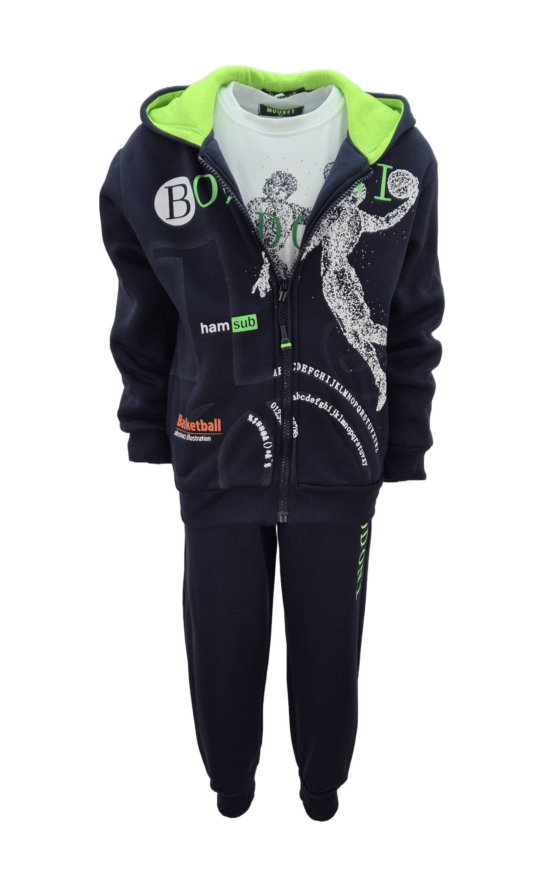 Hessis Freizeitanzug für Jungen 3-teilig – T-Shirt, Jacke & Jogginghose im Set jf157 (Set, 3-tlg., T-Shirt, Jacke & Jogginghose)