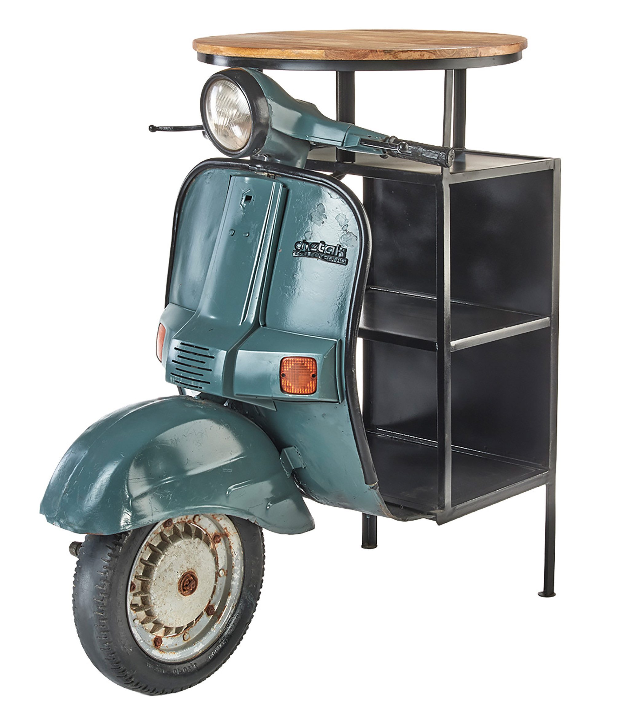Kobolo Regal Scooter MotoTavolo aus Holz und lackiertem Metall im Vintagestil, 1-tlg.