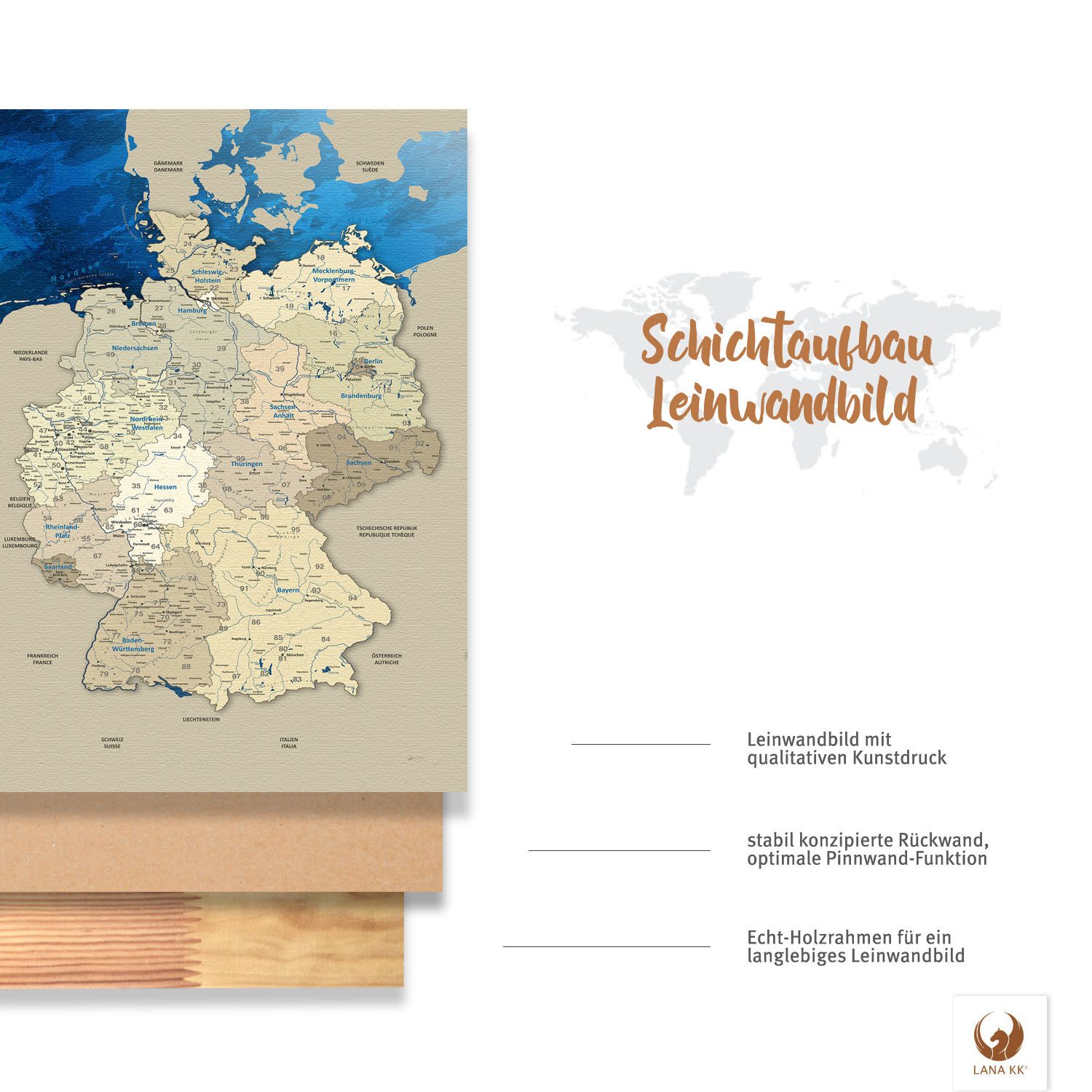 LANA KK Leinwandbild Deutschlandkarte Pinnwand zum markieren von Reiseziele günstig online kaufen