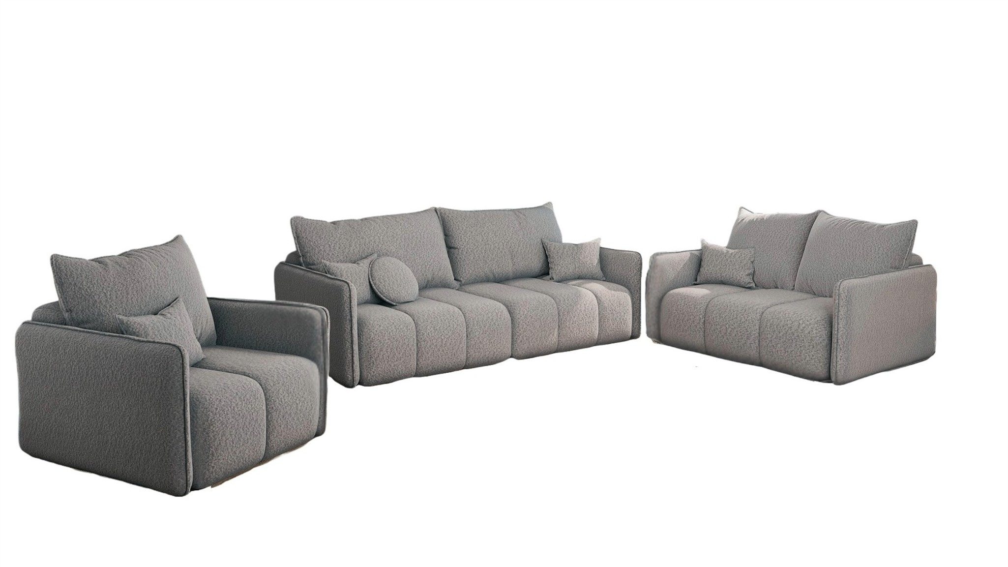 Fun Möbel Polstergarnitur Sofa-Set FUN AITOR 3-2-1 Sofagarnitur in Stoff Abriamo, (3-tlg), 3-Sitzer mit Schlaffunktion