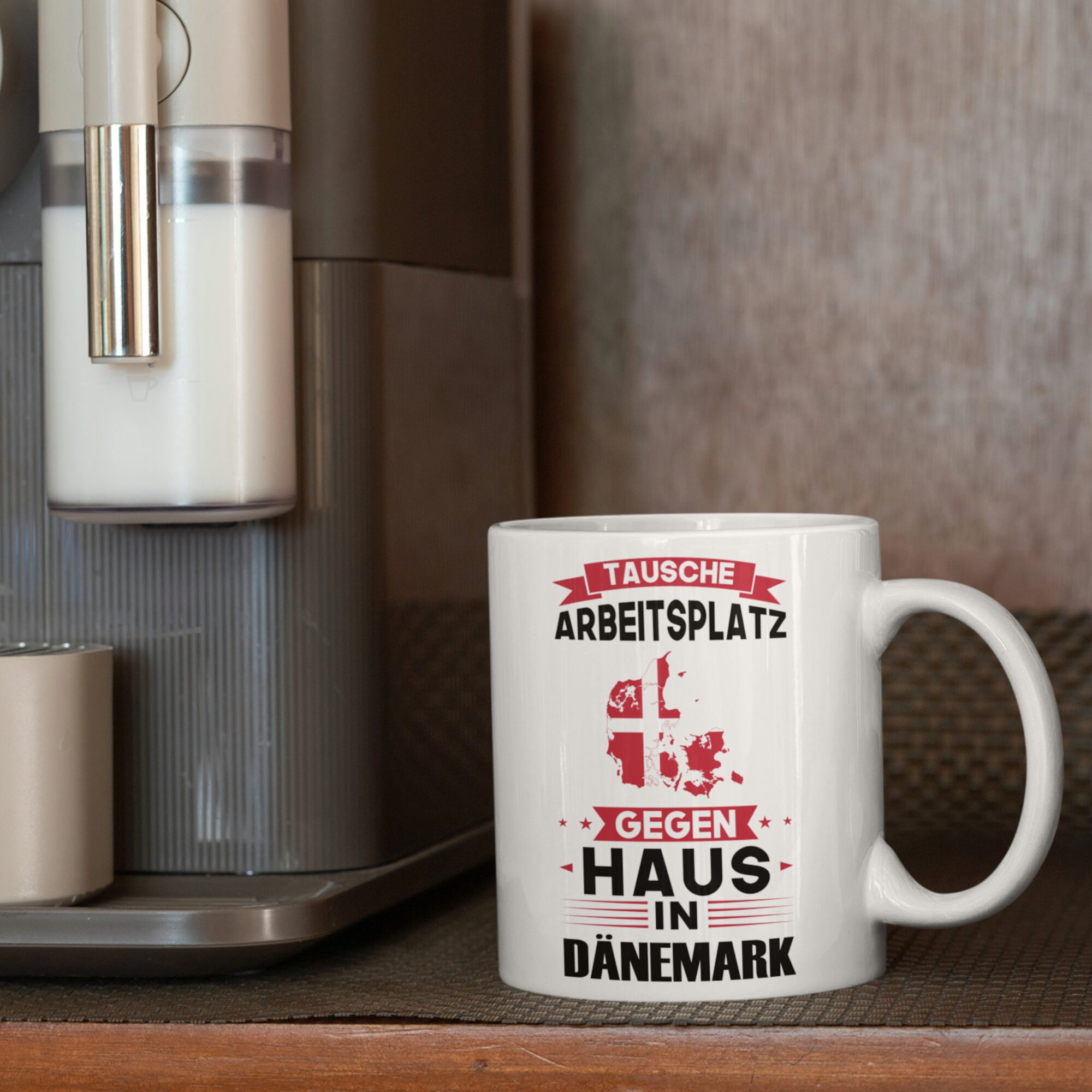 Printmacher Tasse Dänemark Tasse, tausche Arbeitsplatz gegen Haus in Dänemark, Keramik