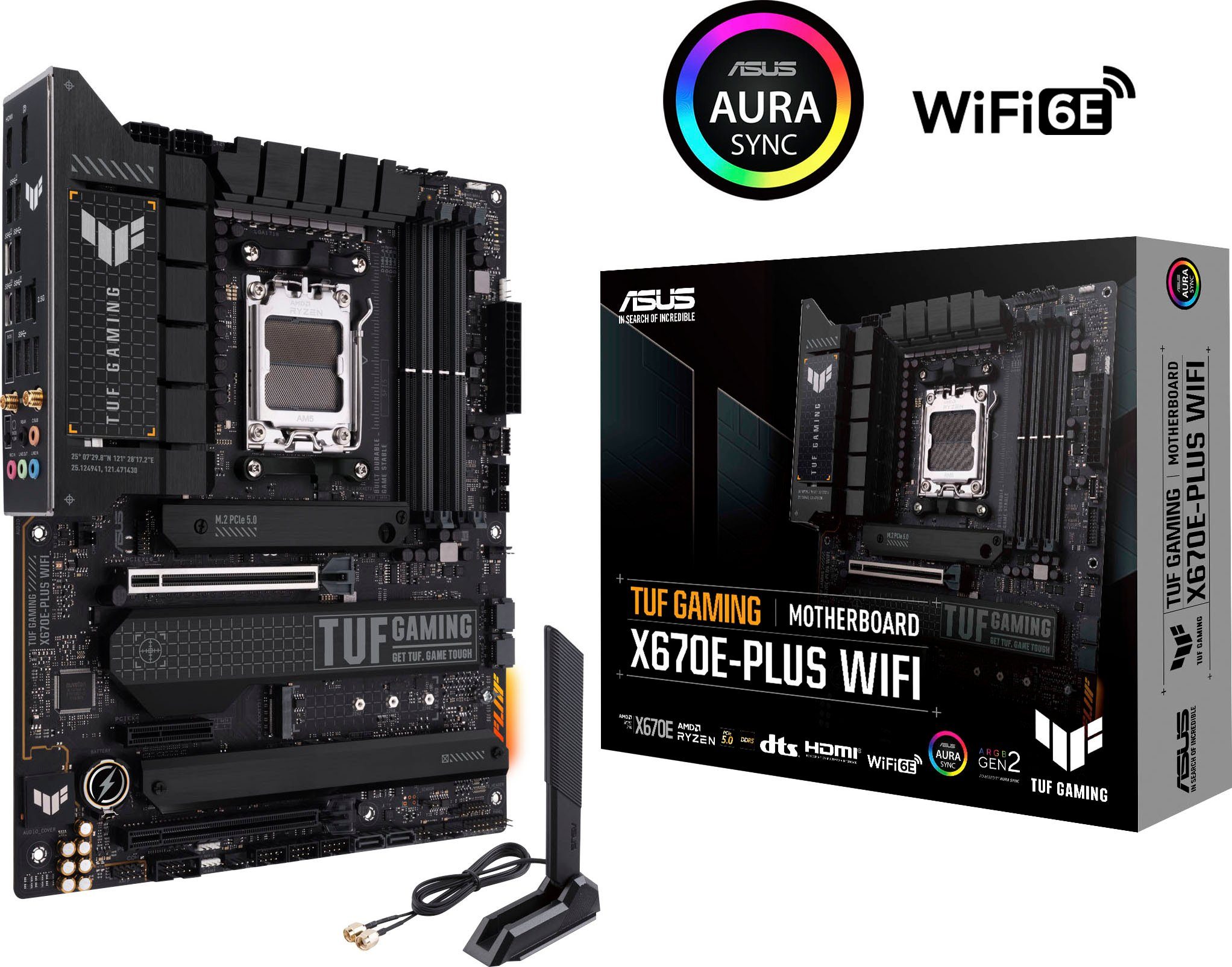 Asus TUF GAMING X670E-PLUS WIFI Mainboard, Ryzen 7000, ATX, PCIe 5.0, DDR5-Speicher, 4x M.2, WiFi 6E
