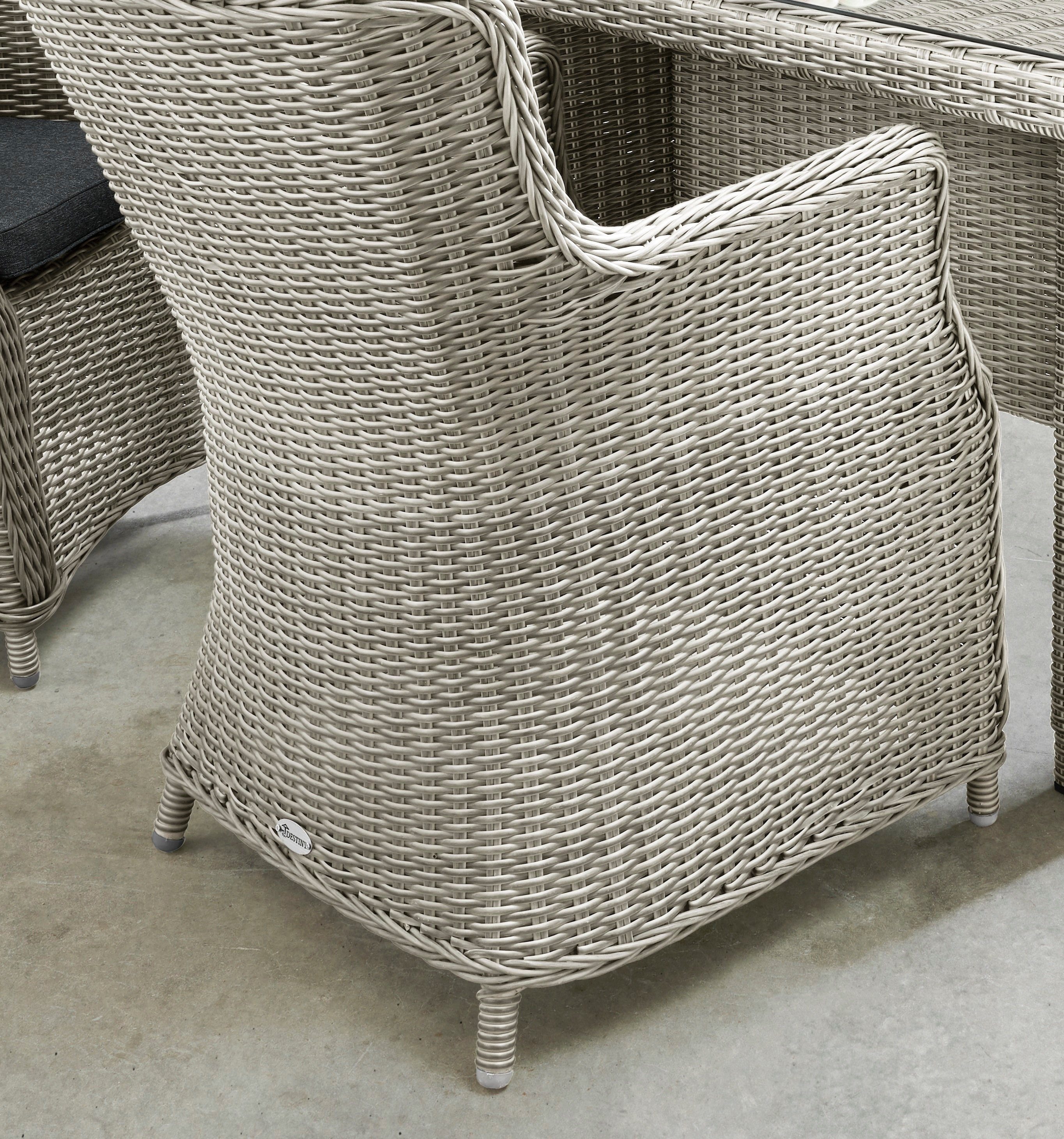Destiny Garten-Essgruppe LUNA 4 Se + Tisch 200x100x75cm, vintage weiß, (Set, 13-tlg., 4 Sessel inkl. Polster, 1 Tisch mit aufgelegter Glasplatte), Aluminium, Polyrattan
