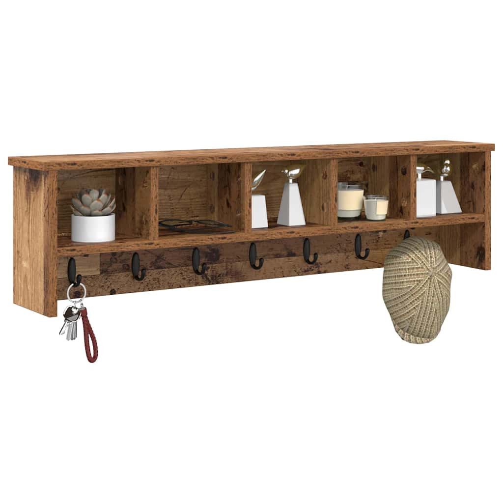furnicato Garderobenständer Wandgarderobe mit 3 Regalen 100 x 16 x 26 cm Altholz, Garderobenständer mit 3 Regalböden und Haken für den Flurbereich