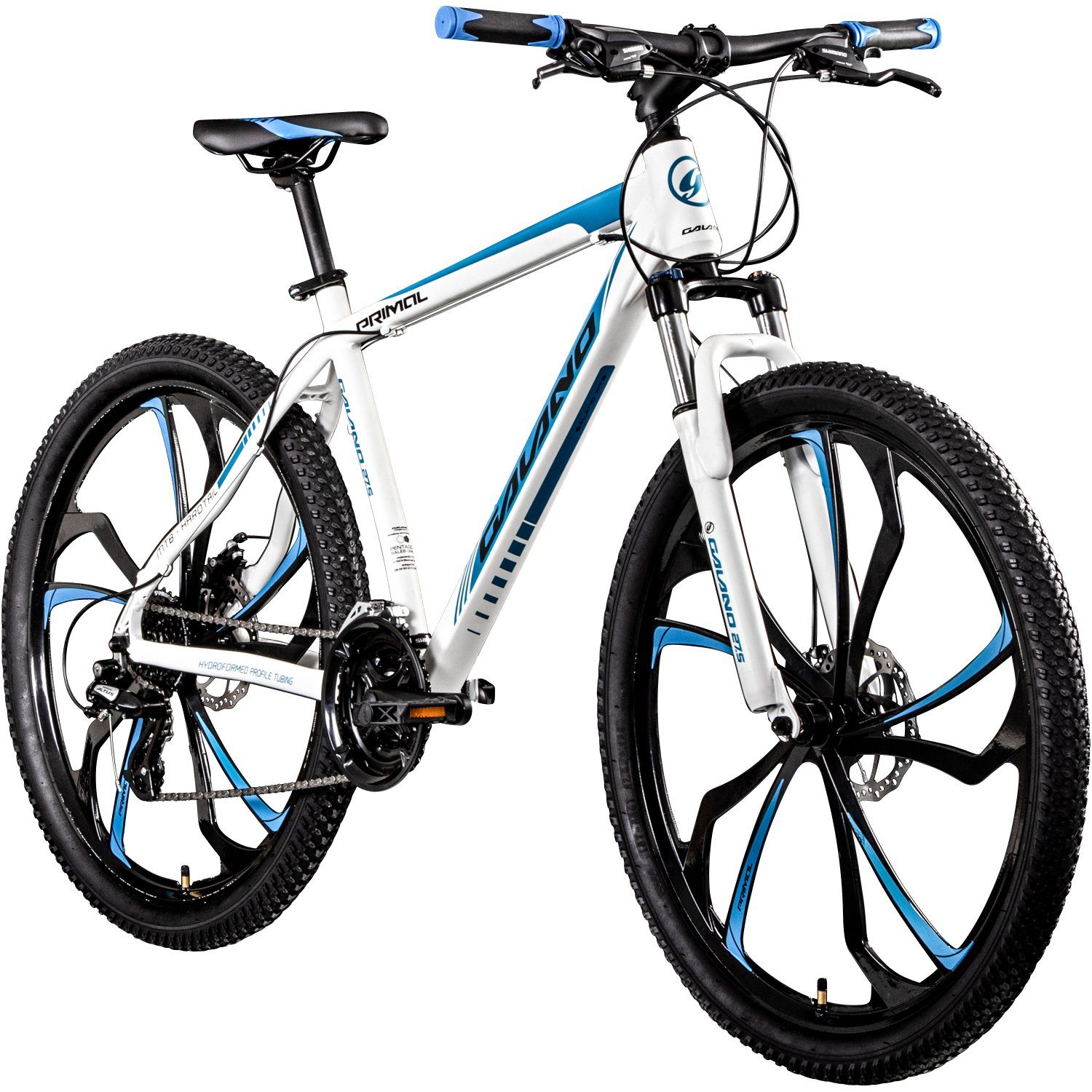 Galano Mountainbike Primal, 24 Gang, Kettenschaltung, Mountainbike Jugendliche und Erwachsene 165-185cm MTB Hardtail Fahrrad weiß/blau