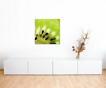 Sinus Art Leinwandbild Food-Fotografie – Makroaufnahme einer grüne Kiwifrucht auf Leinwand