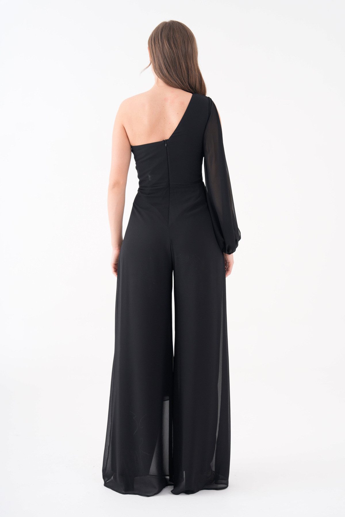 WOMAN VISION Abendkleid Schwarzes Chiffon-Abendkleid mit Gürteldetail, weitem Bein und einem Ä – Bild 3 von 5