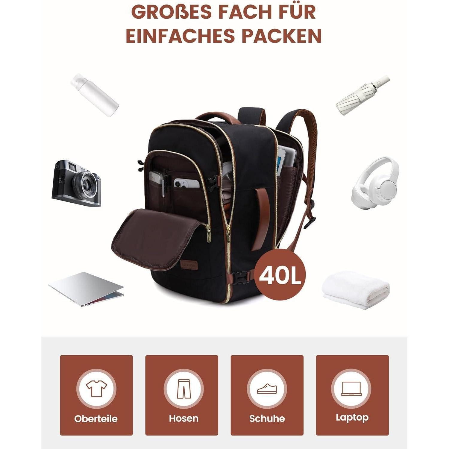 LuxusKollektion Kofferrucksack Handgepäck Reiserucksack 18 Zoll Laptop Damen Rucksack Travel Flugzeug