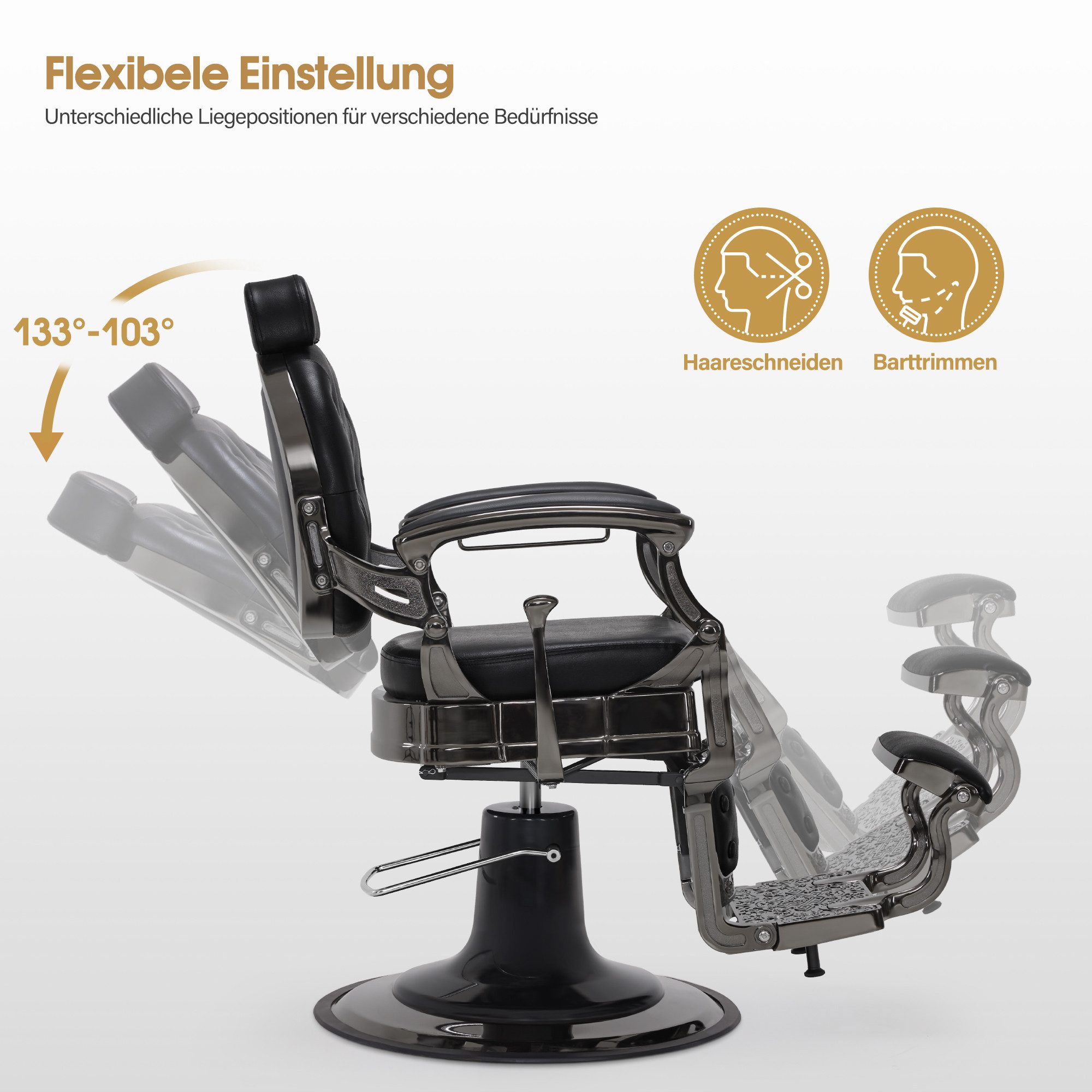 Barberpub Stuhl Barberpub Friseurstuhl hydraulische Friseursessel 2933, Kunstleder, 360 ° drehbar, Retro/Vintage Stil