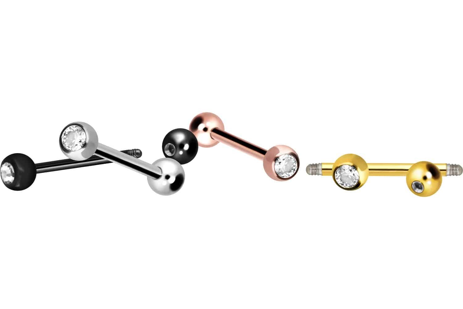 PIERCINGLINE Brustwarzenpiercing Chirurgenstahl Barbell KRISTALL (Barbells günstig online kaufen