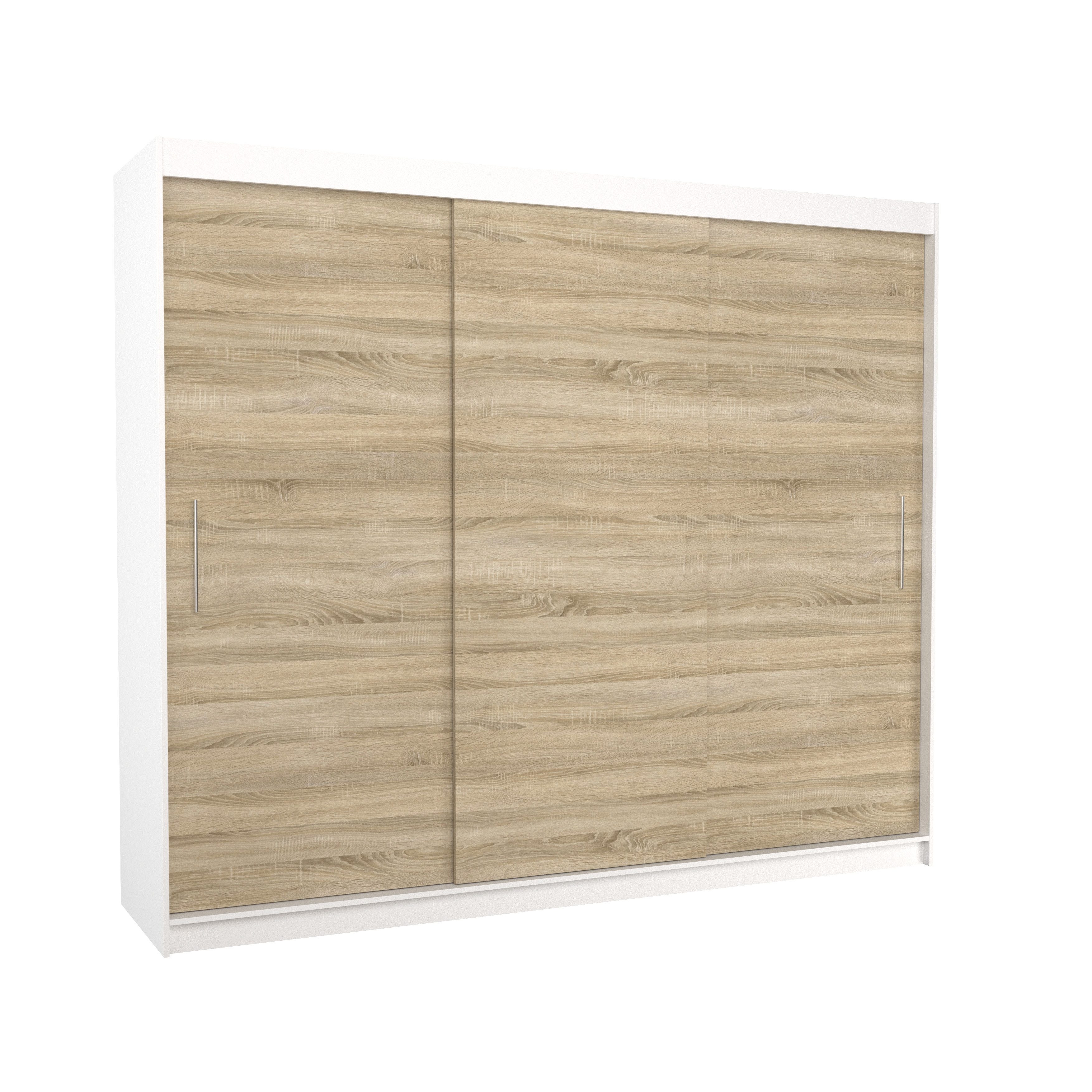 MOEBLO Schiebetürenschrank SONAN 250 (Großer Kleiderschrank mit Kleiderstange & Regalfächern, Schrank mit 3 Schiebetüren, modernes Design, Schiebetürenschrank, mit Kleiderstange und Regalfächern) (BxHxT):250 x 215 x 58 cm