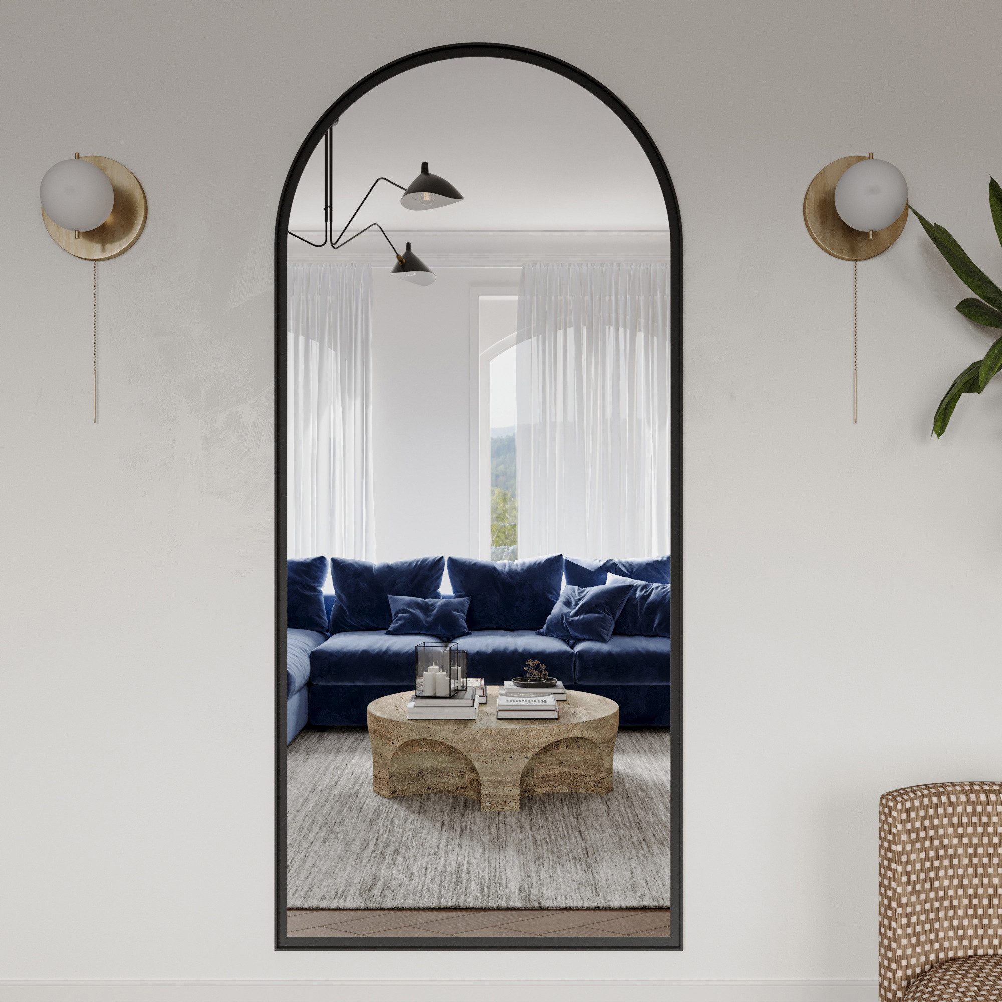 MySpiegel.de Wandspiegel Rundbogen Wandspiegel mit Alurahmen in Schwarz günstig online kaufen