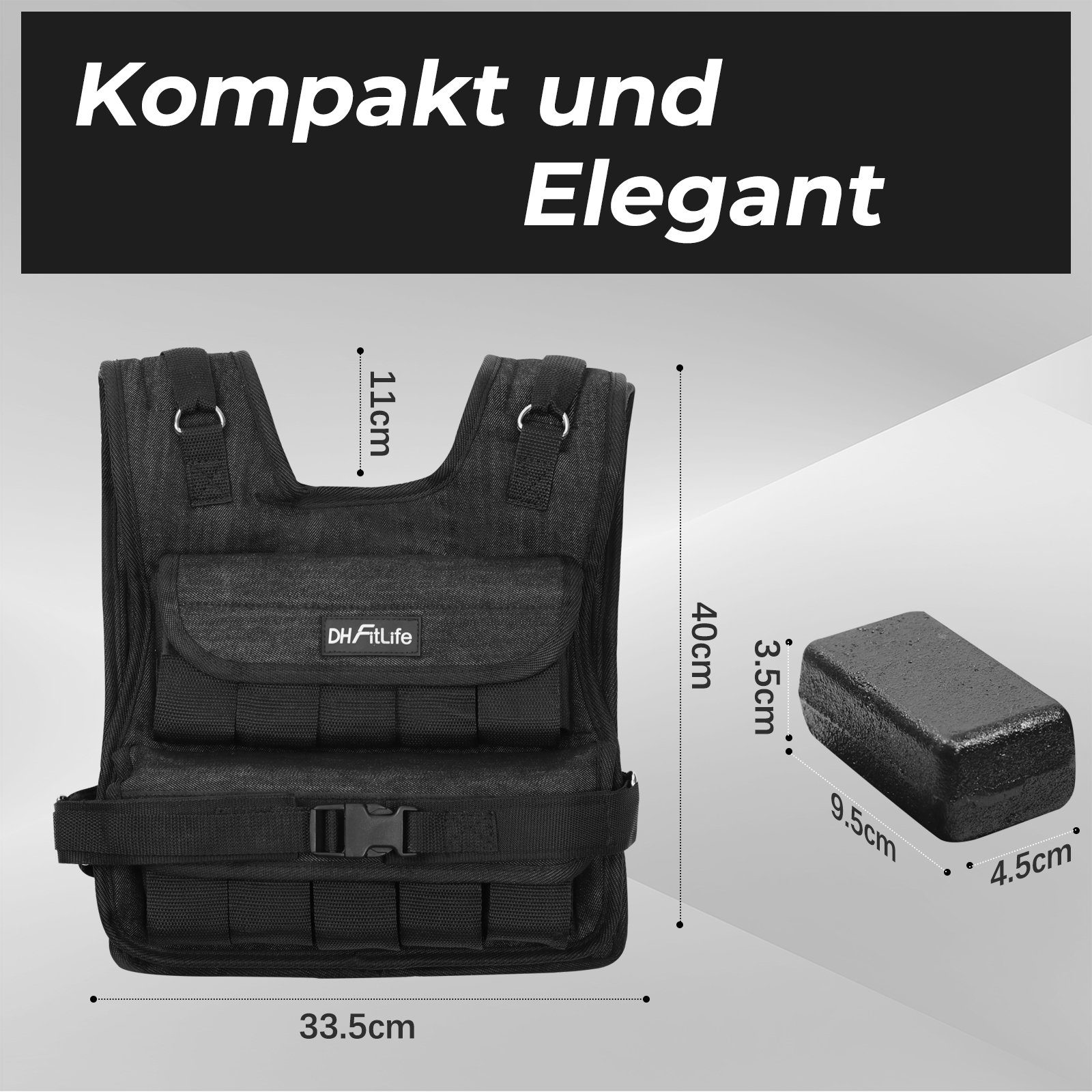 DH FitLife Gewichtsweste Verstellbar 10kg/20kg mit herausnehmbaren Gewichtsblöcken, (Kompakte Trainingsweste für Krafttraining, Muskelaufbau), Calisthenics & Ganzkörpertraining, Damen Herren