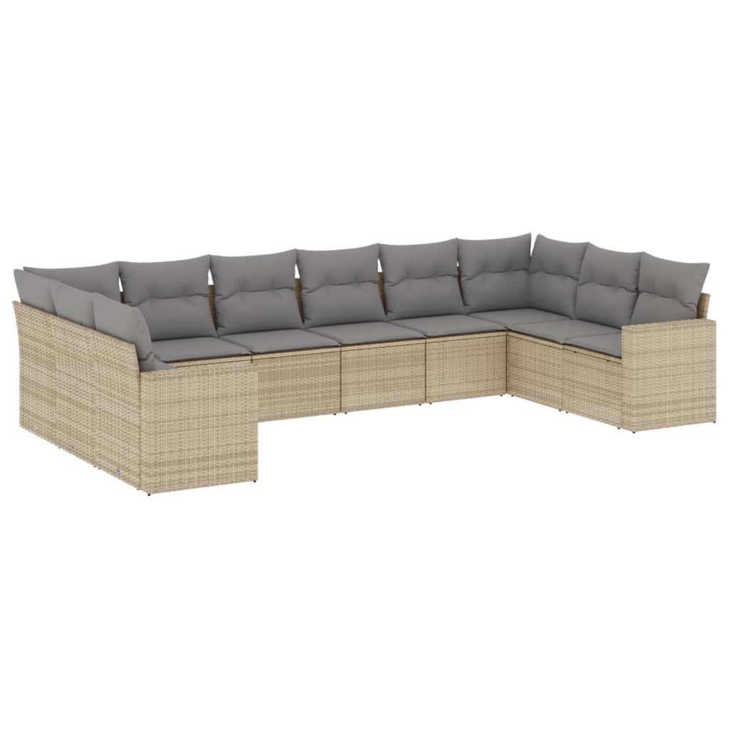 vidaXL Sofaelement 10-tlg. Garten-Sofagarnitur mit Kissen Beige Poly Rattan günstig online kaufen