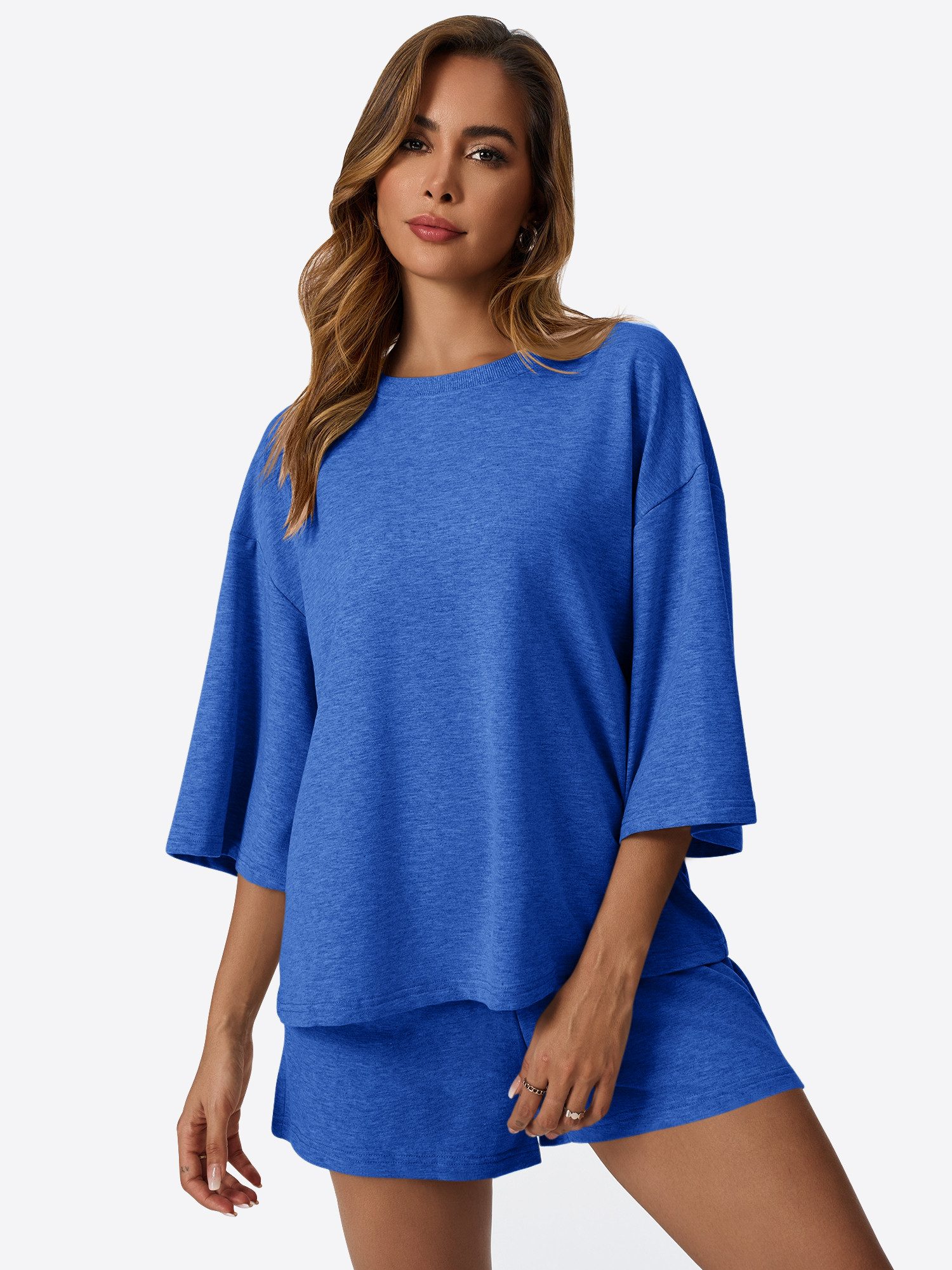 Imily Bela Hausanzug Damen Zweiteiliges Loungewear (Set, 2 tlg., Oversized-Top+Shorts) mit Baumwolle