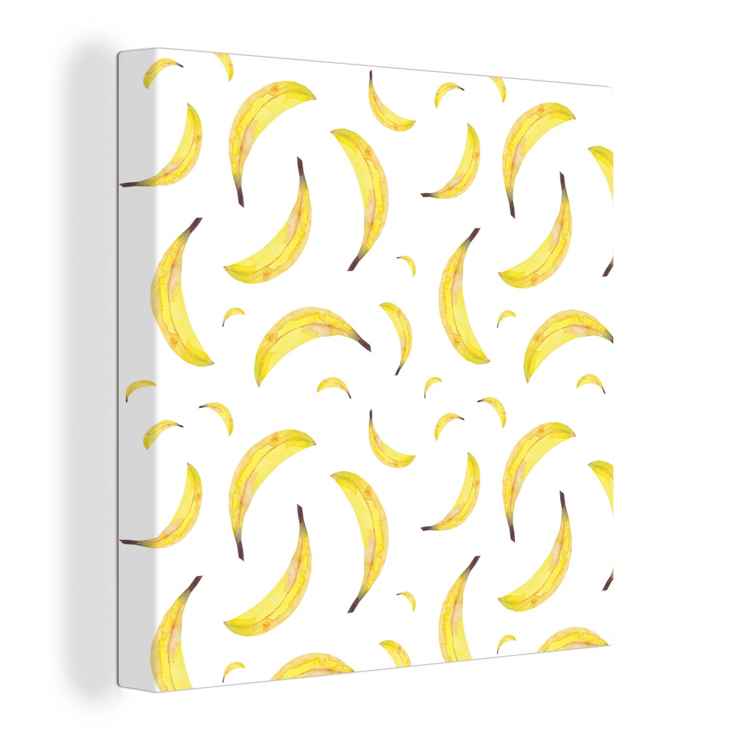 OneMillionCanvasses® Leinwandbild Bananen - Weiß - Schablonen, (1 St), Leinwand Bilder für Wohnzimmer Schlafzimmer