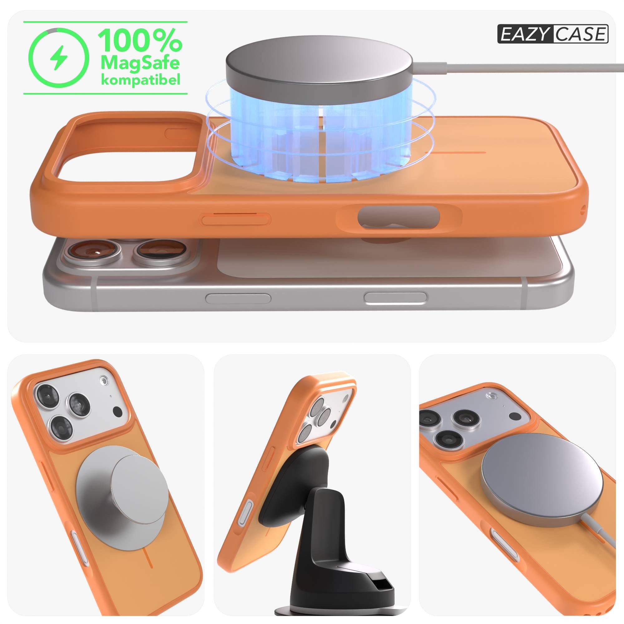 EAZY CASE Handyhülle Slim Outdoor MagSafe Case für Apple iPhone 17 Pro 6,3 Zoll, Robustes Slim Case mit MagSafe Kompatibilität in Orange