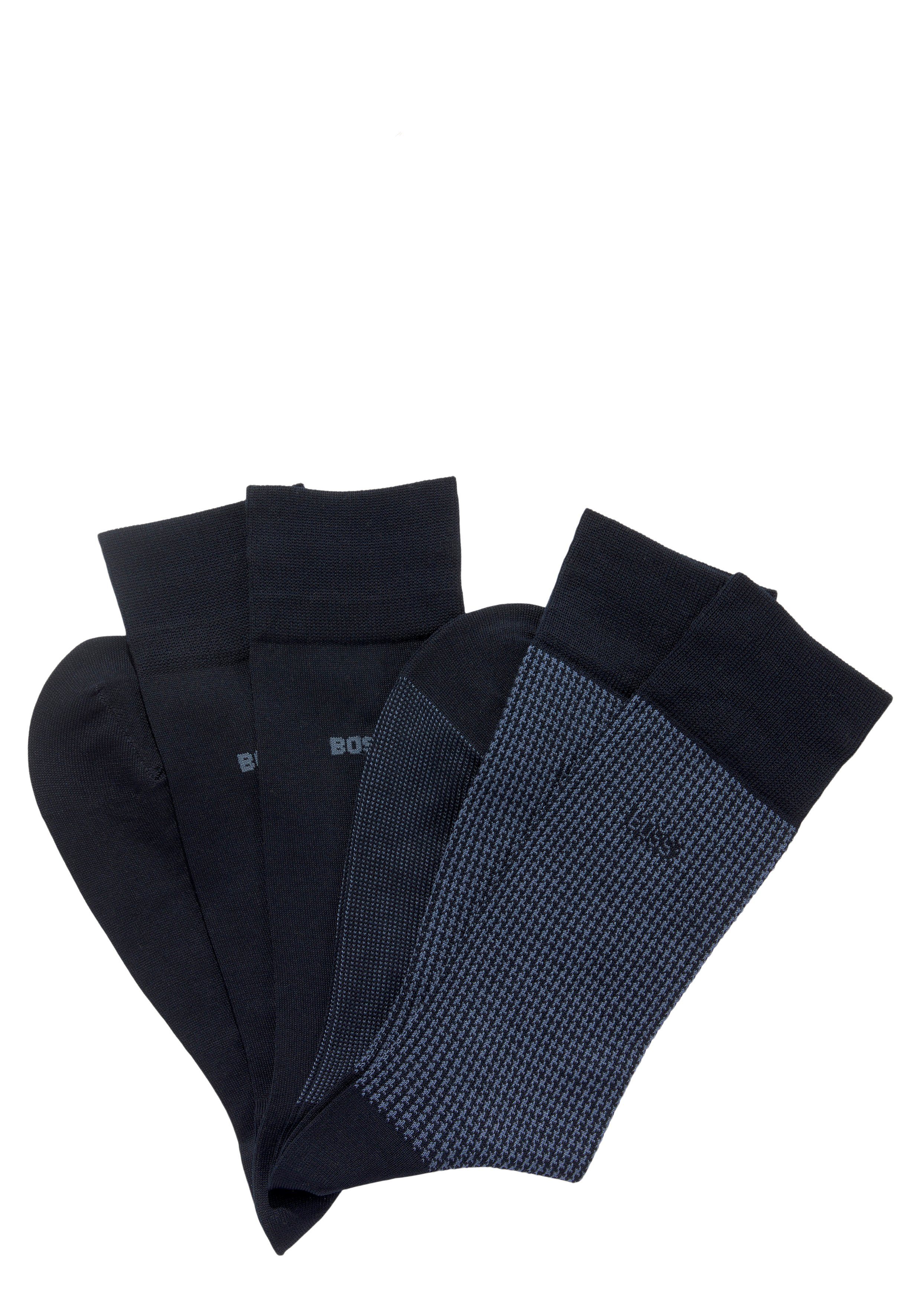BOSS Socken 2P Houndstooth MC (Packung, 2-Paar, 2er Pack) mit eingesticktem Markenlogo Dark_Blue