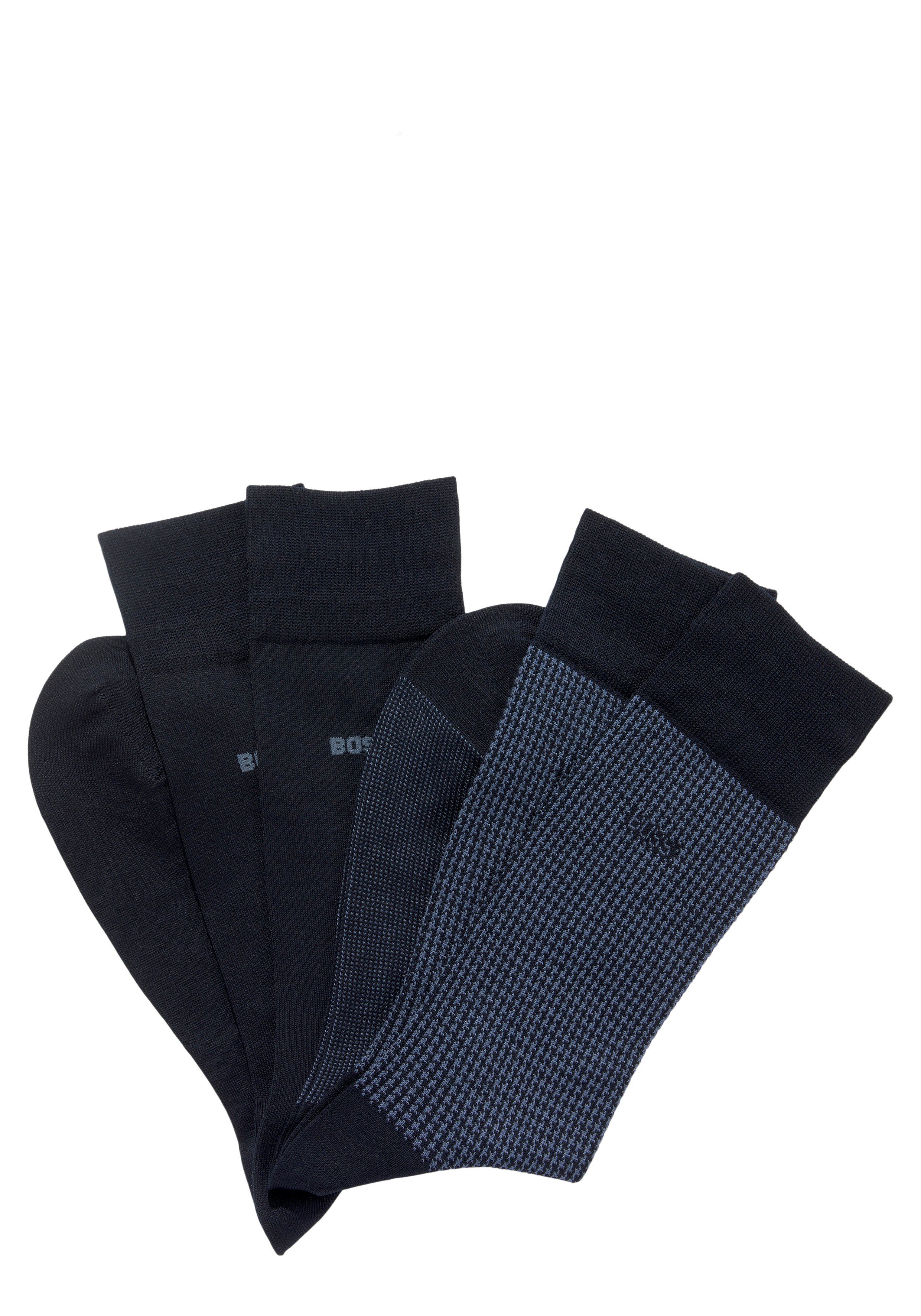 2P Markenlogo eingesticktem BOSS MC 2er Houndstooth Dark_Blue Pack) 2-Paar, Socken mit (Packung,