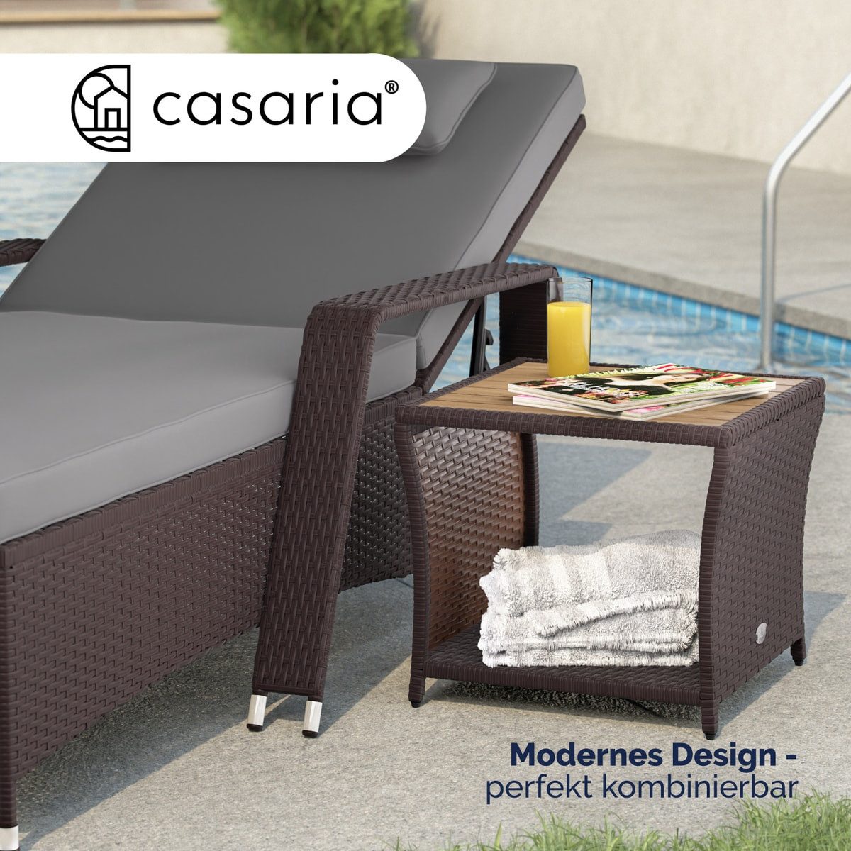 Casaria Beistelltisch, Polyrattan Akazienholz 45x45x40cm Wetterfest 80kg Belastbarkeit Garten