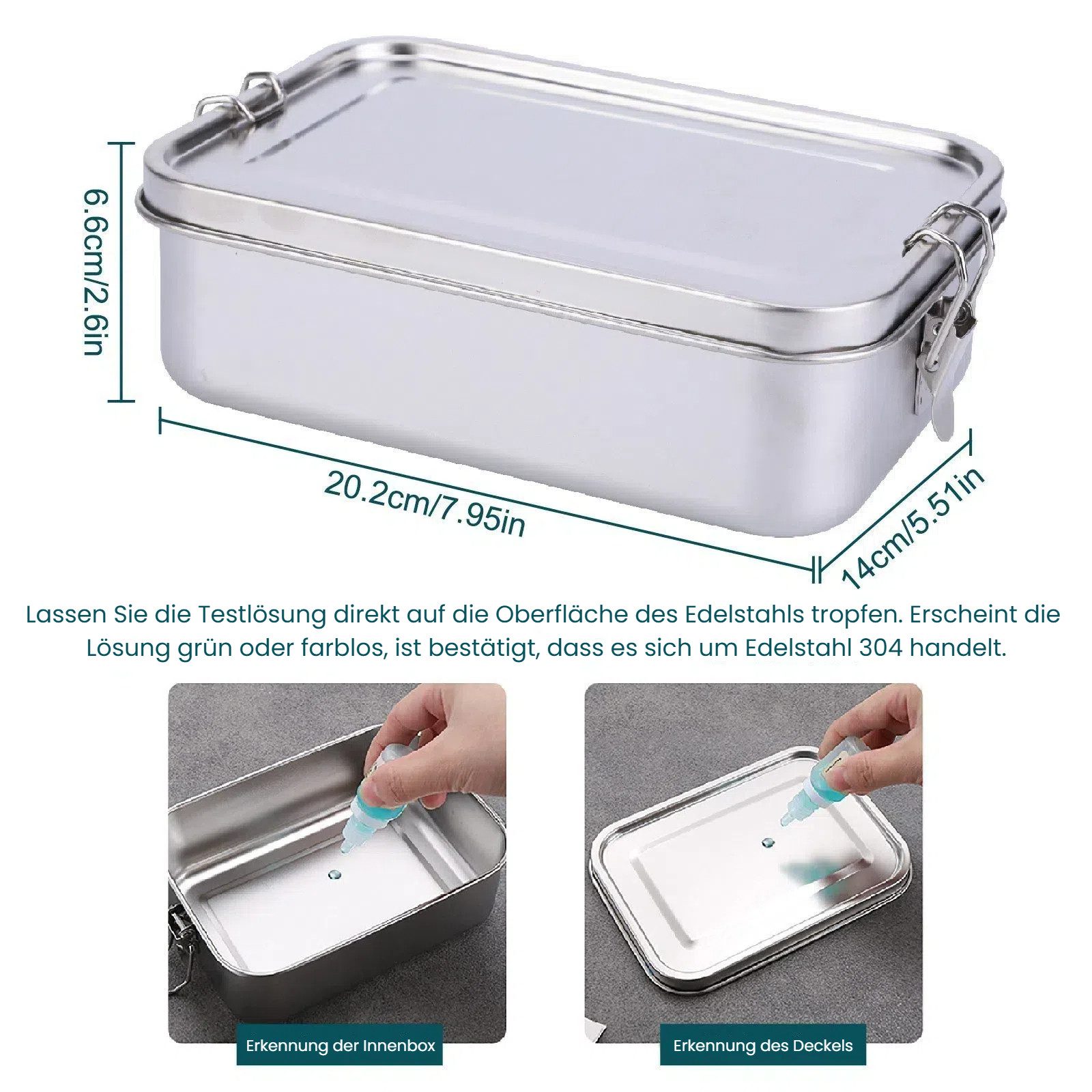 BlingBin Lunchbox 1400ml Auslaufsichere Bento-Box Brotzeit-Dose aus Edelstahl, Edelstahl, (1er Set, 1-tlg., Fassungsvermögen: 1400ml), Lunchbox, Vesperdose, Pau – Bild 5 von 5